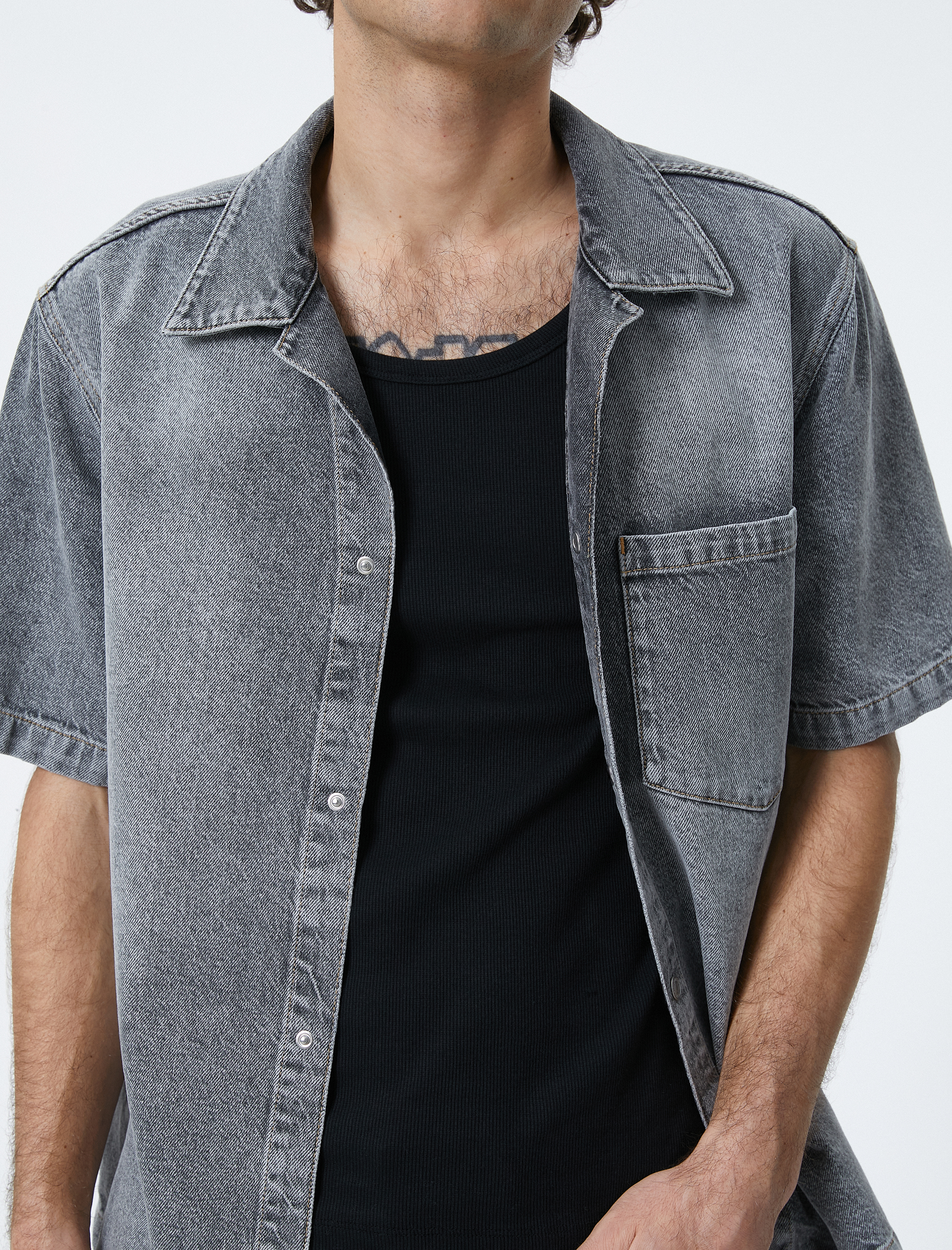 Oversize Kot Ceket Kısa Kollu Cep Detaylı Çıtçıt Düğmeli