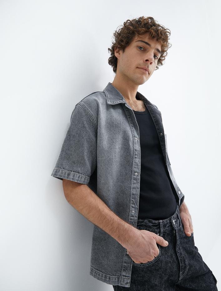  Oversize Kot Ceket Kısa Kollu Cep Detaylı Çıtçıt Düğmeli