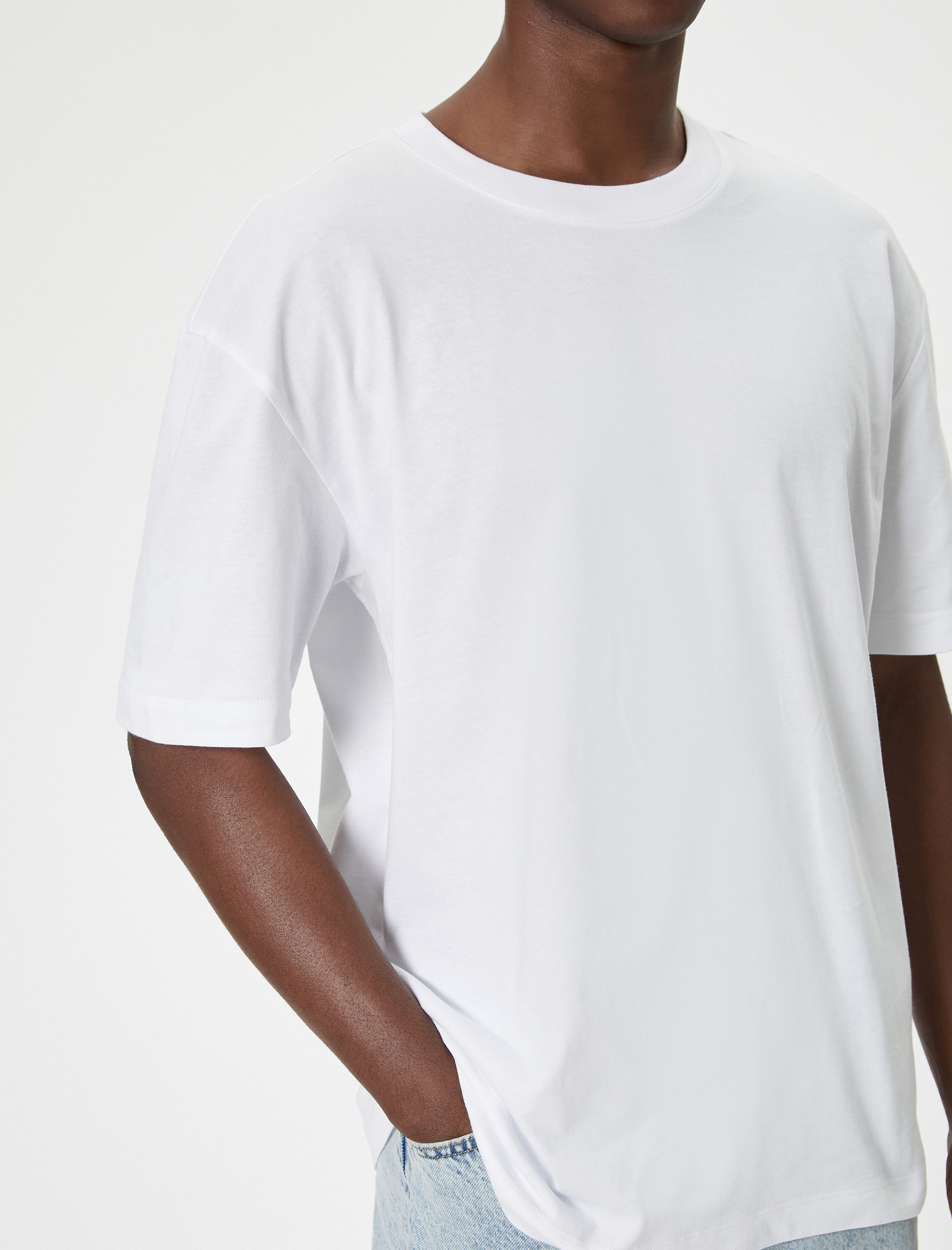   Oversize Tişört Bisiklet Yaka Kısa Kollu Pamuklu