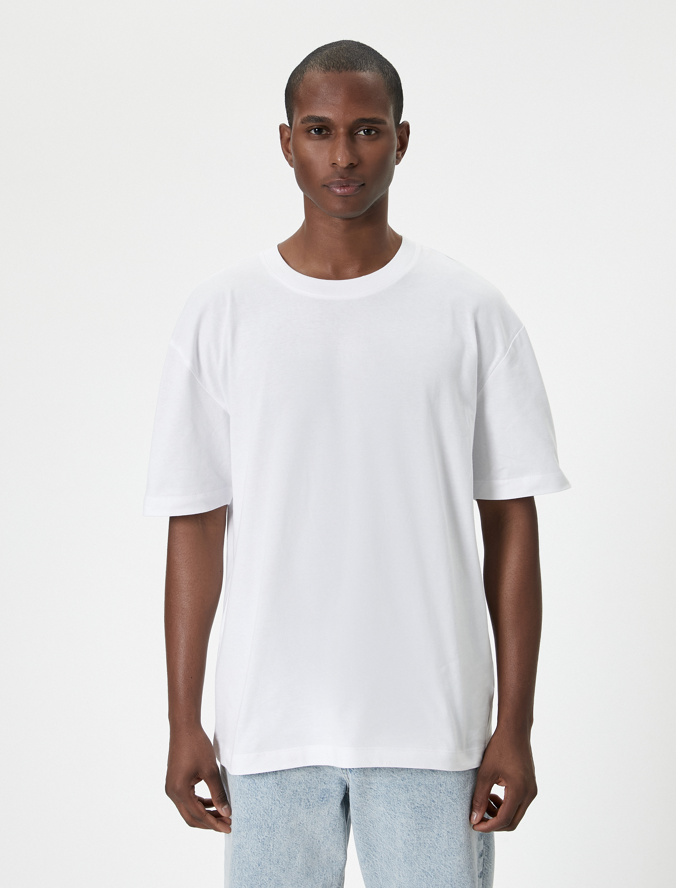   Oversize Tişört Bisiklet Yaka Kısa Kollu Pamuklu