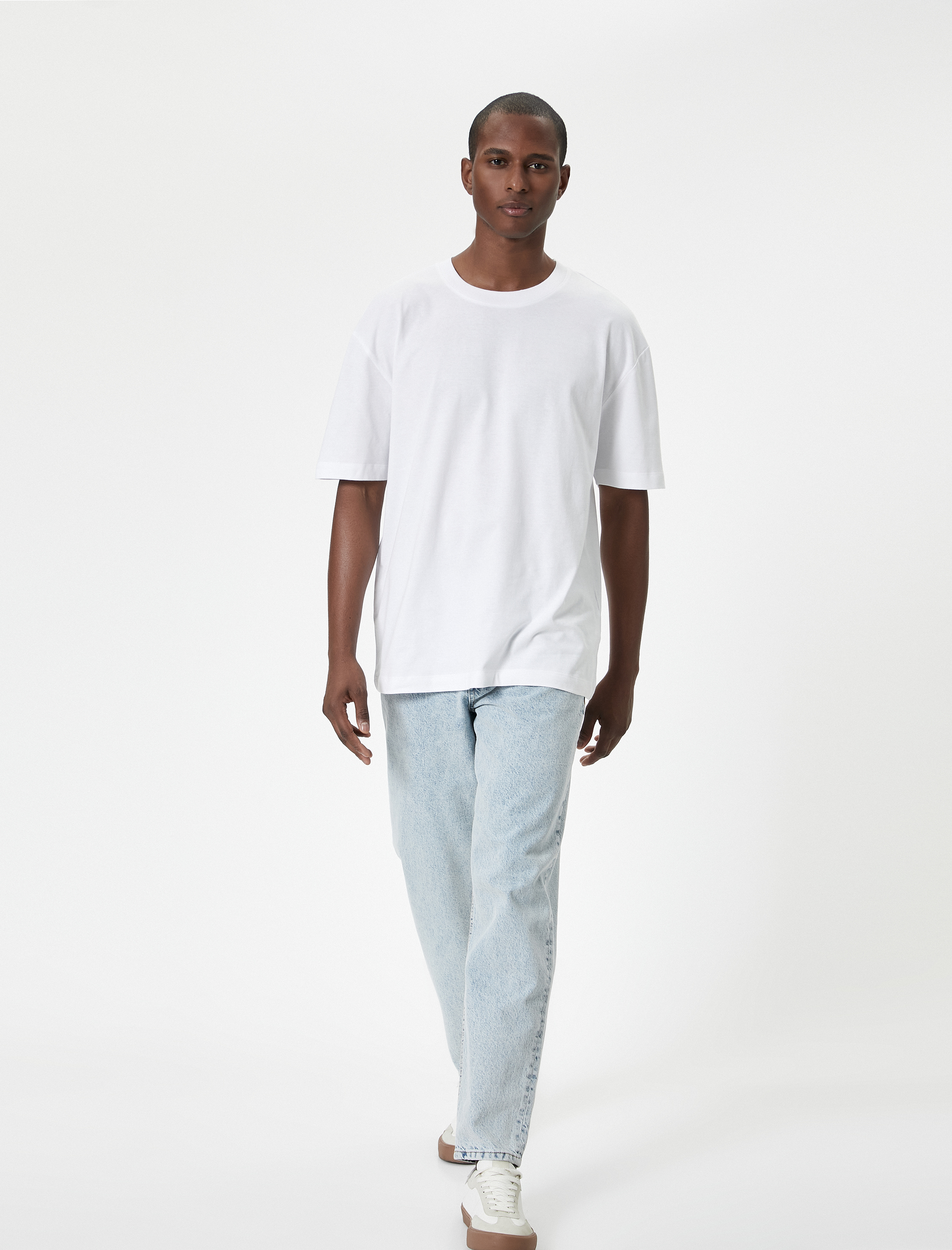   Oversize Tişört Bisiklet Yaka Kısa Kollu Pamuklu