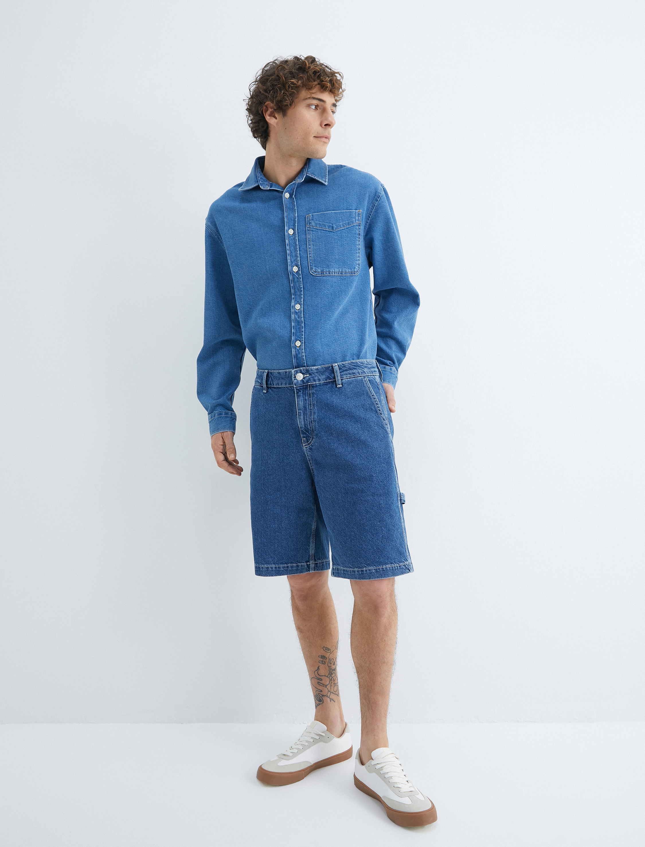   Oversize Kot Şort Düğmeli Cep Detaylı