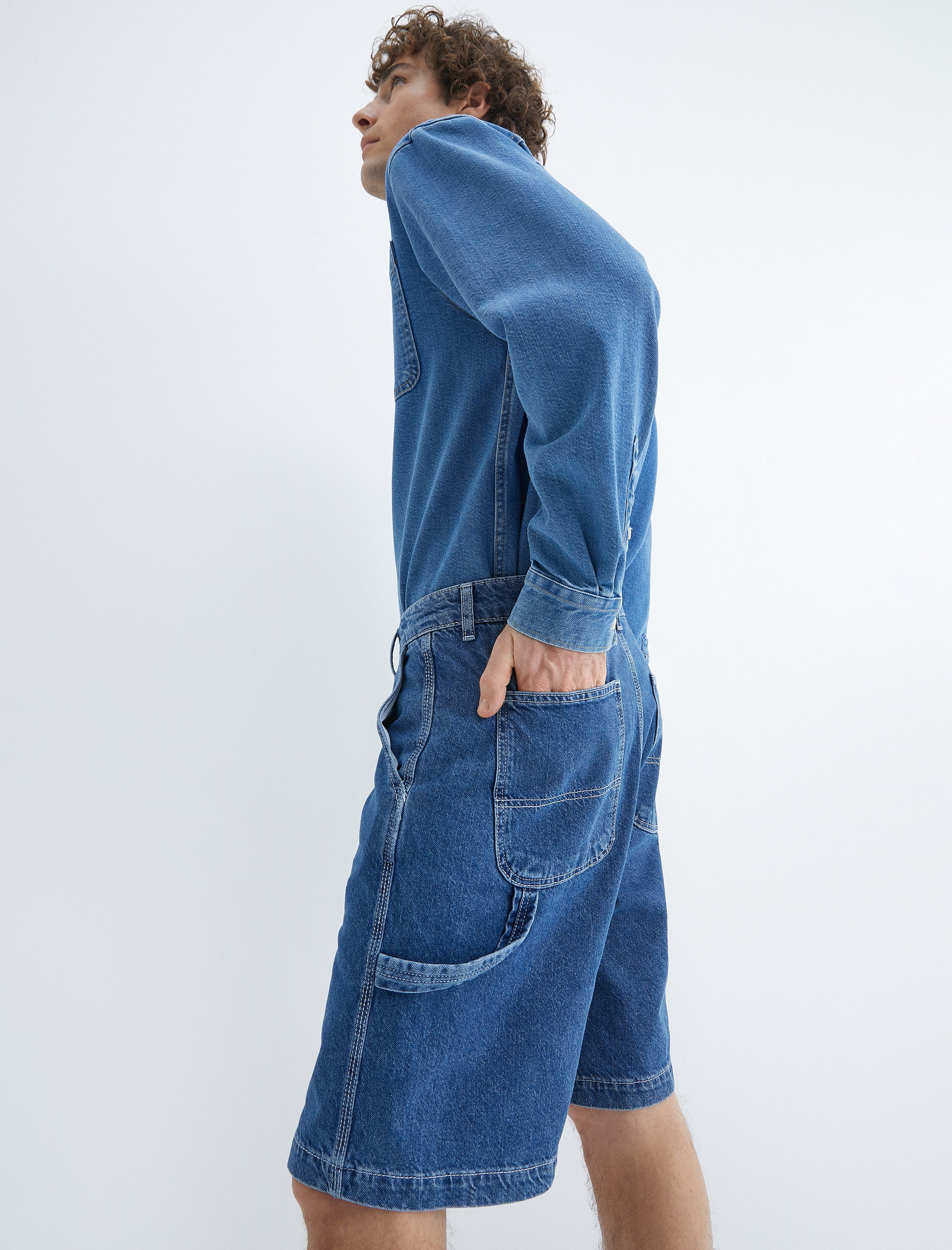   Oversize Kot Şort Düğmeli Cep Detaylı