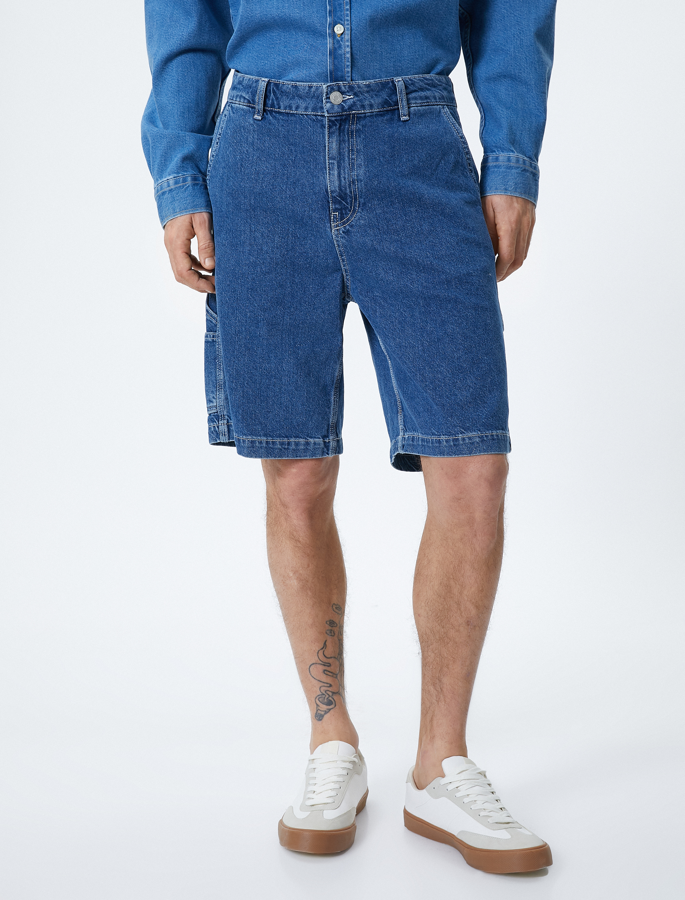   Oversize Kot Şort Düğmeli Cep Detaylı