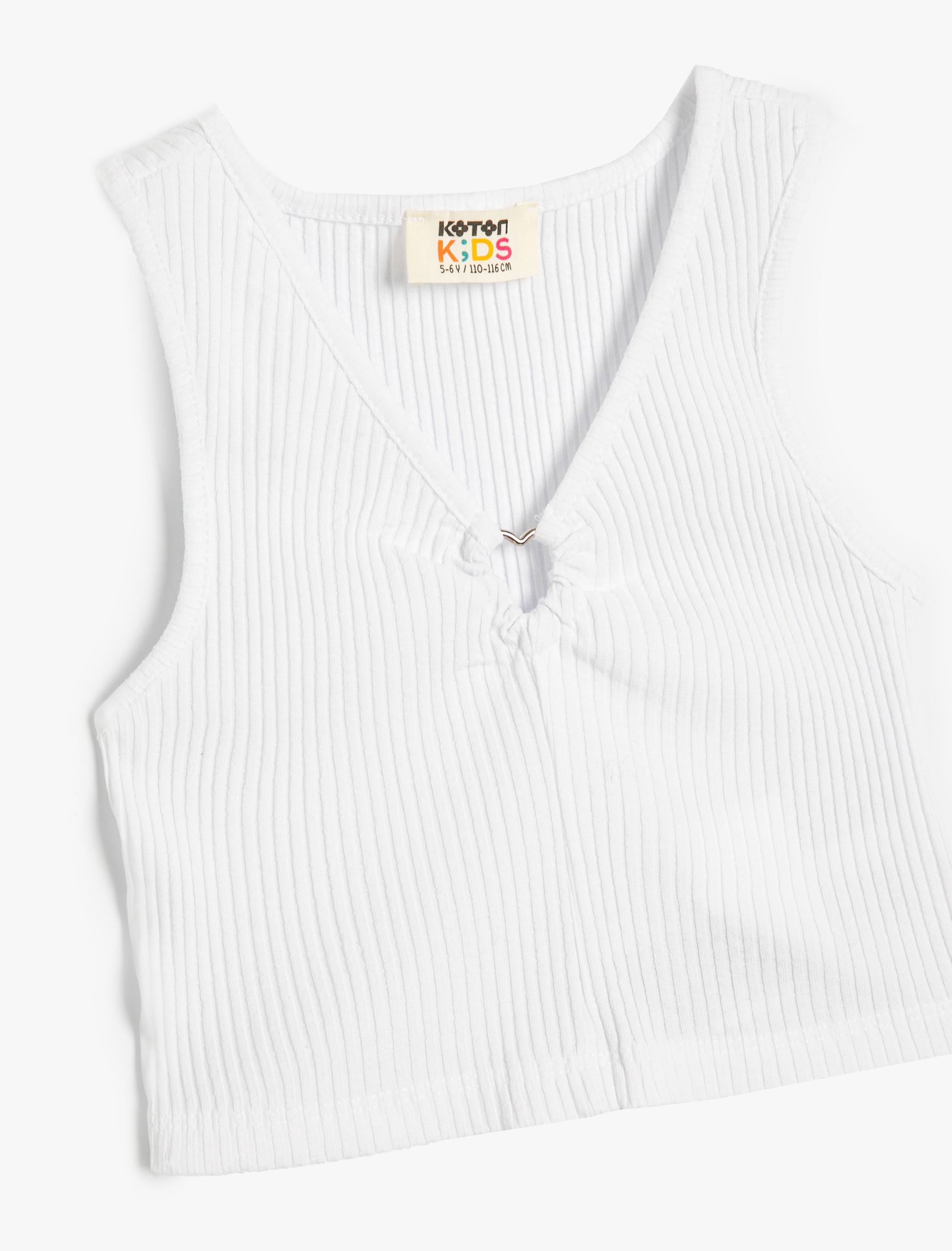  Kız Çocuk Atlet V Yaka Kalp Pencere Detaylı Kolsuz Pamuklu