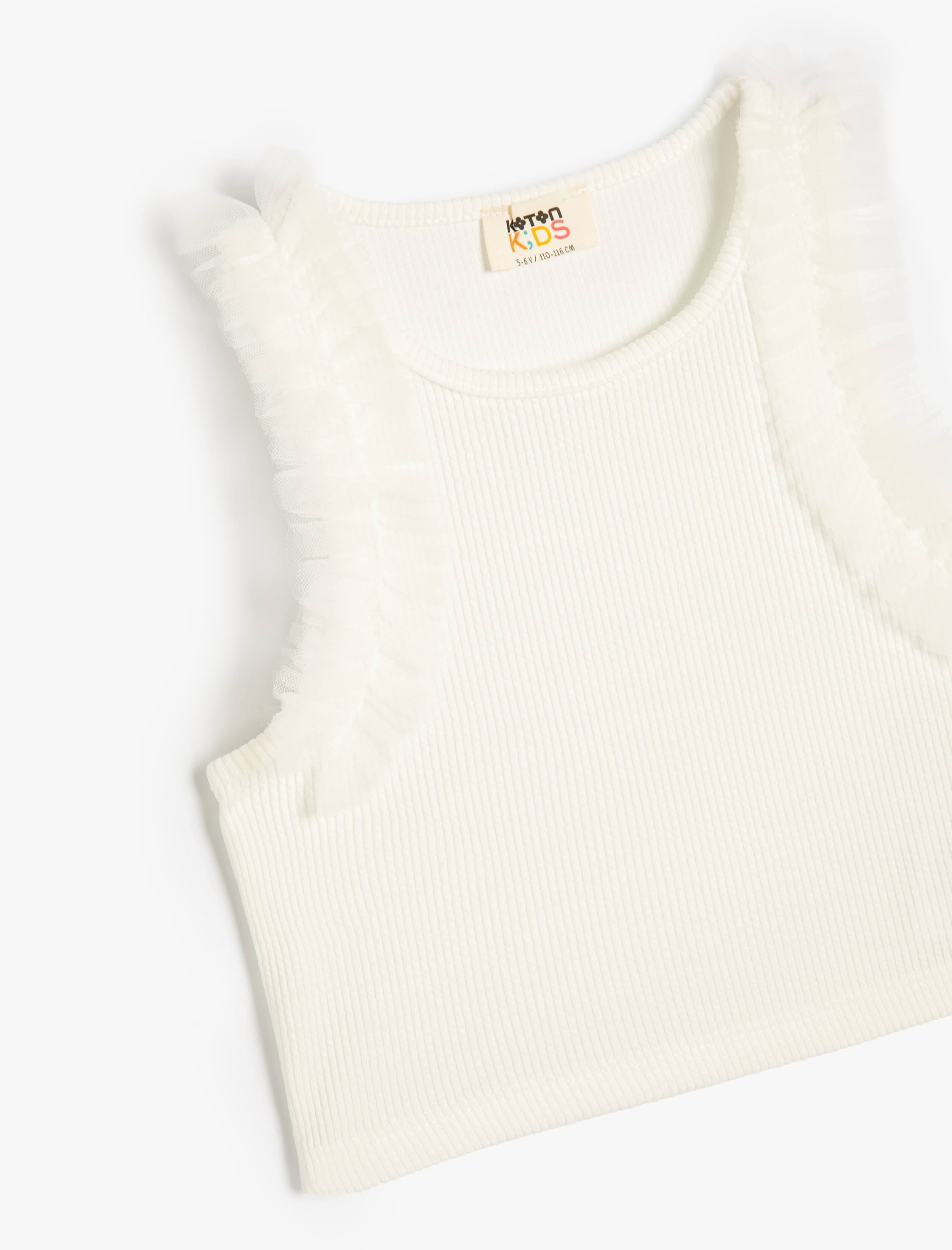  Kız Çocuk Crop Atlet Tül Detaylı Ribanalı