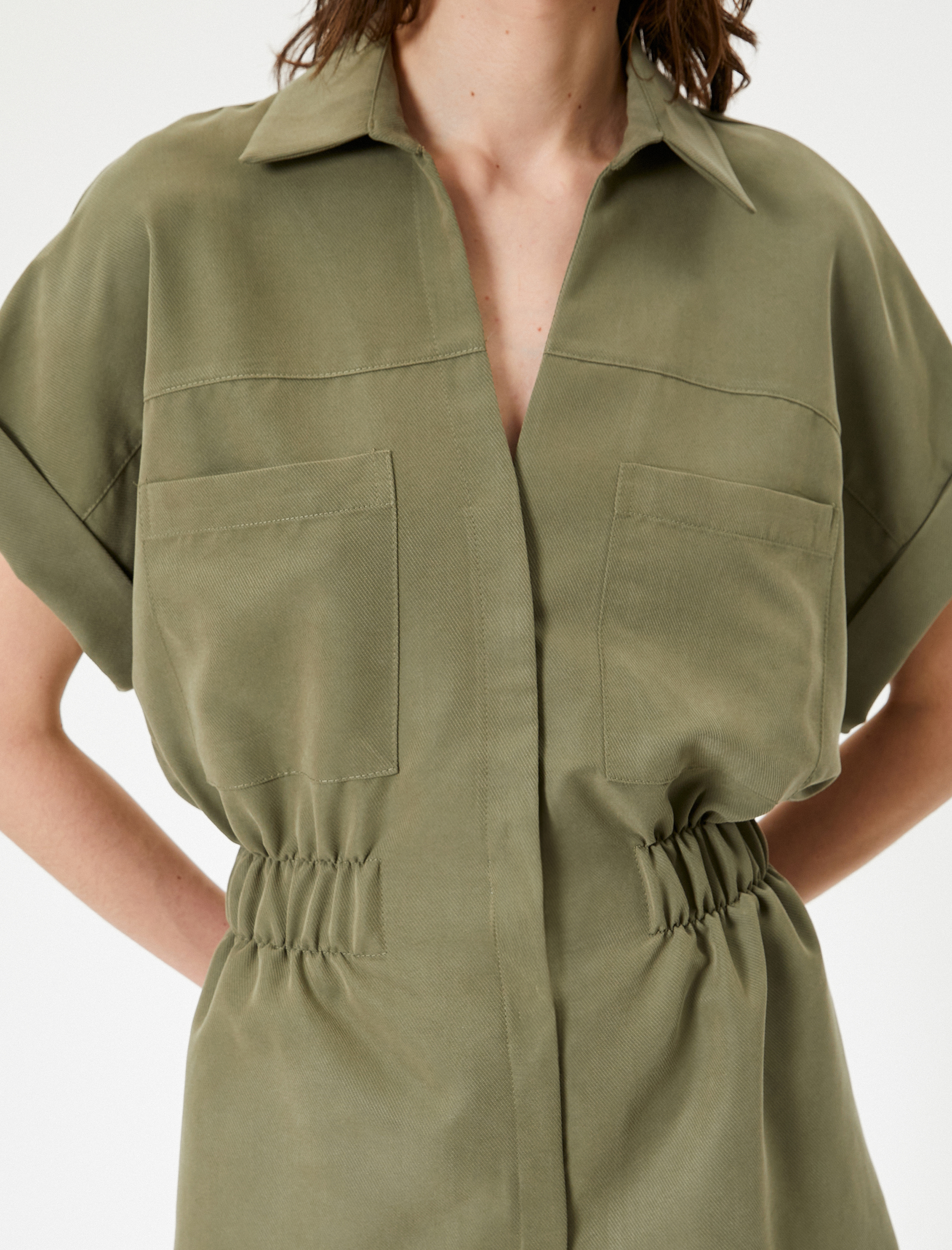   Oversize Şort Tulum Gipeli Cep Detaylı Kısa Kollu