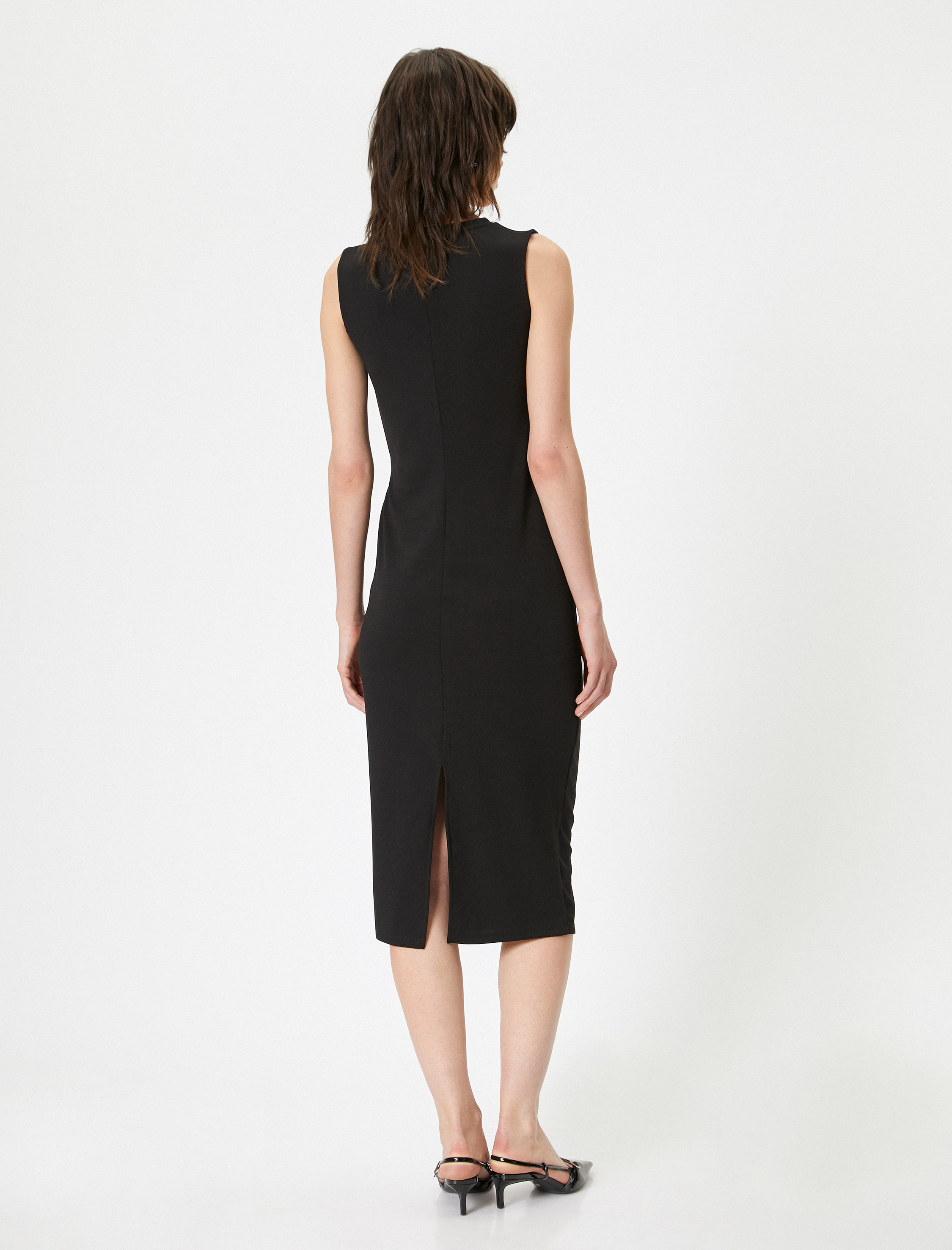   Midi Elbise Kolsuz Bisiklet Yaka Kuşak Detaylı Fiyonk Detaylı