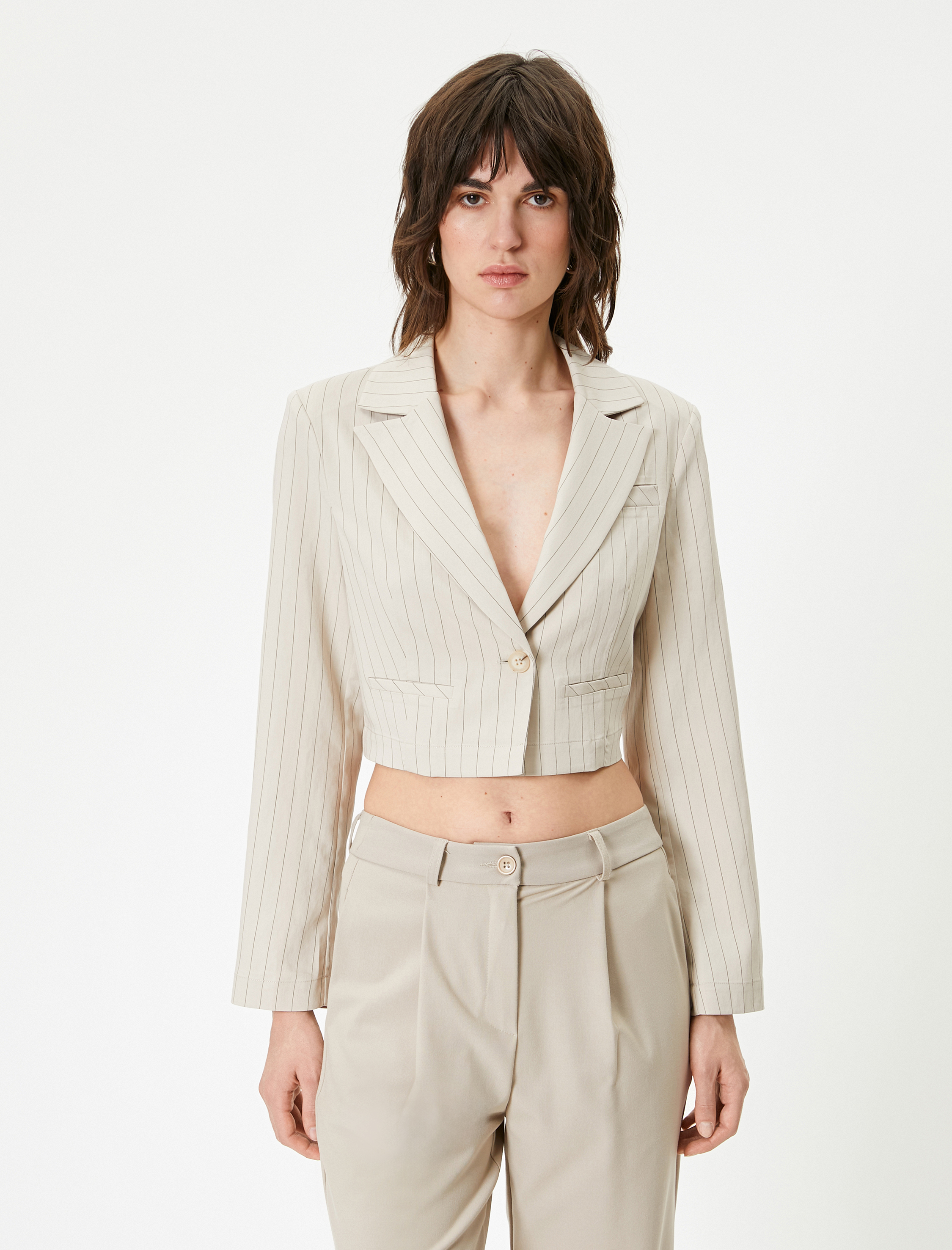   Crop Blazer Ceket Uzun Kollu