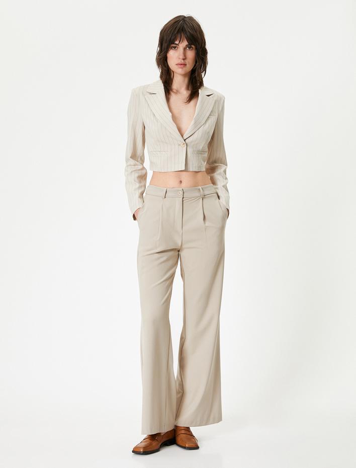  Crop Blazer Ceket Uzun Kollu