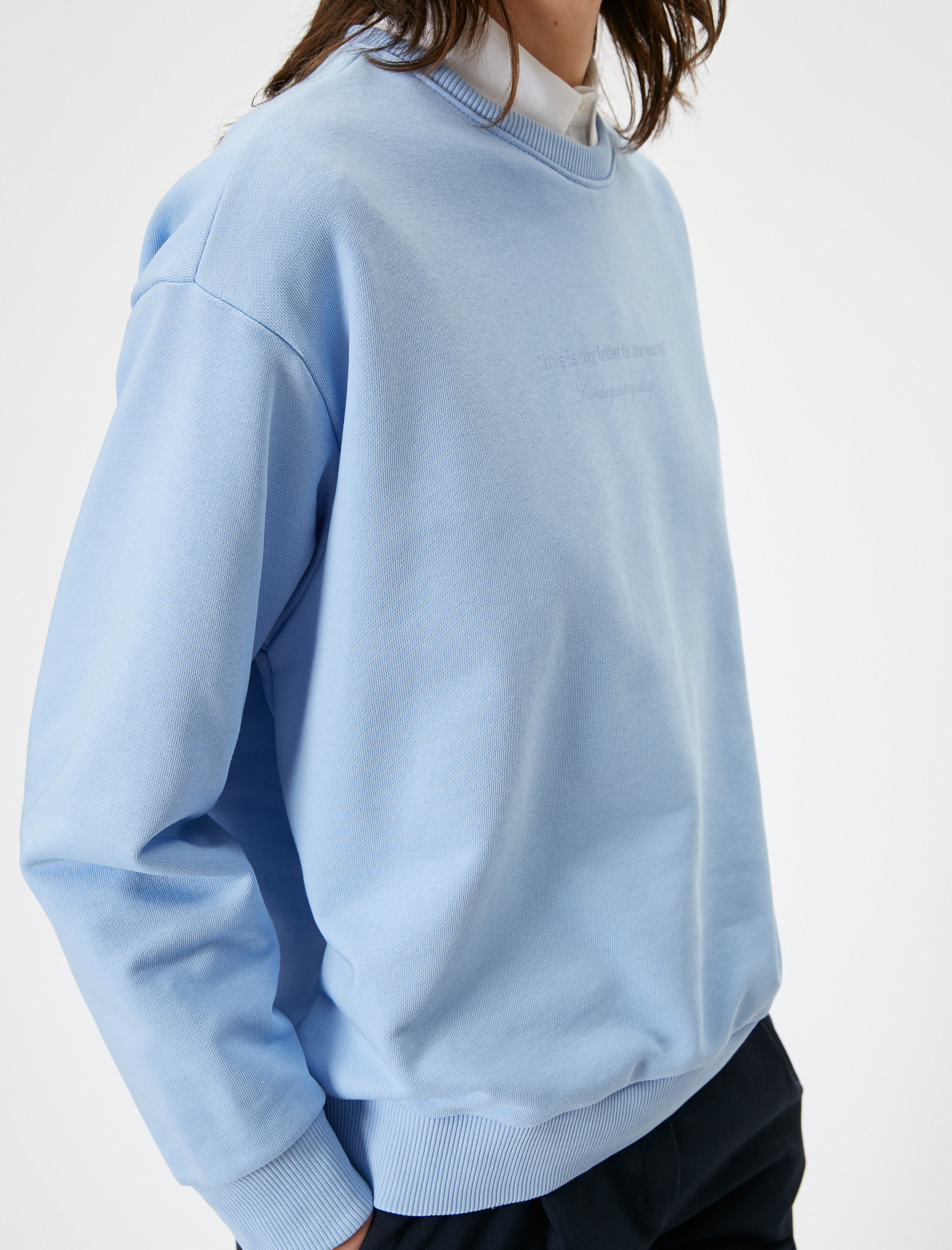 Oversize Sweatshirt Bisiklet Yaka Baskı Detaylı Üç İplik Şardonlu