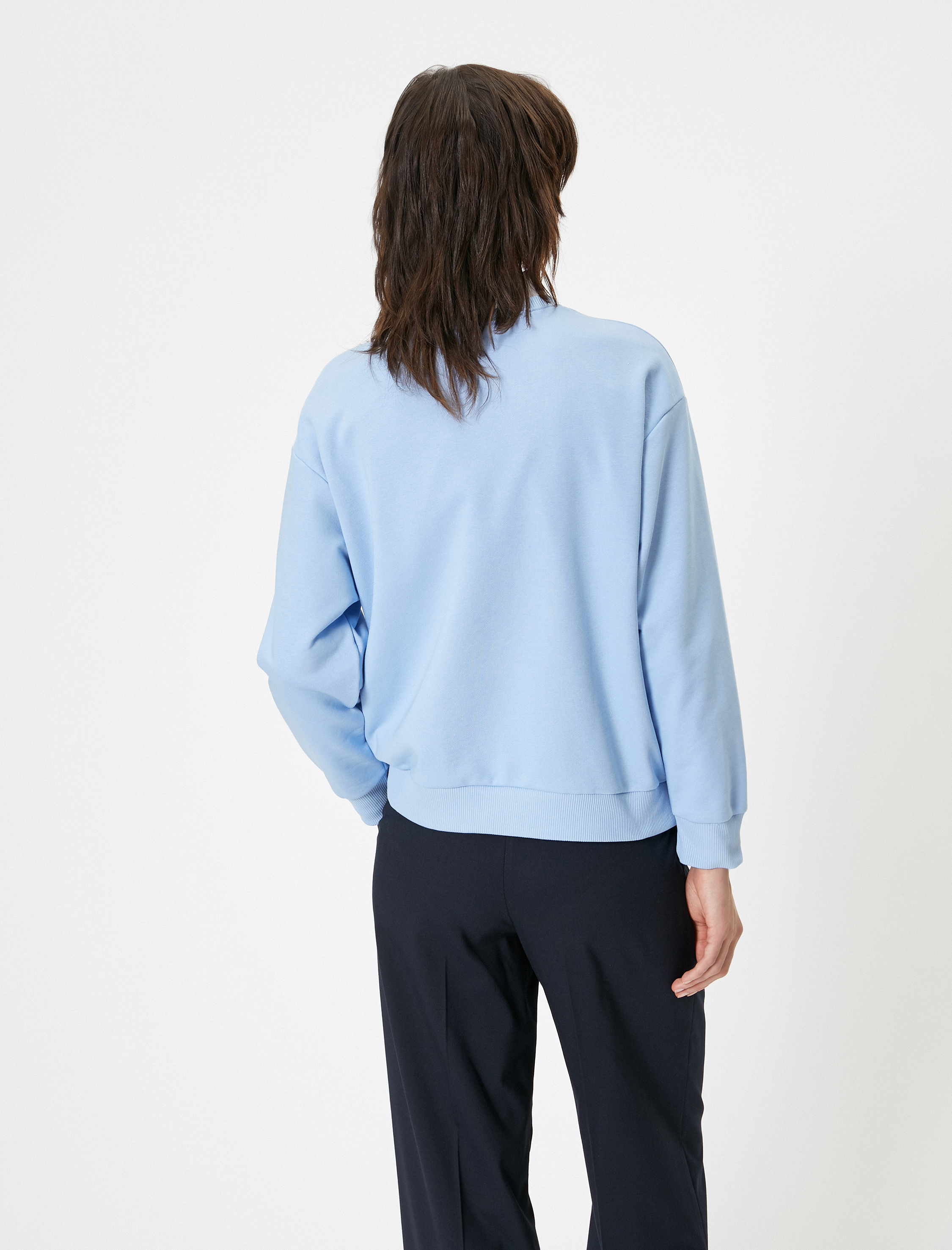 Oversize Sweatshirt Bisiklet Yaka Baskı Detaylı Üç İplik Şardonlu