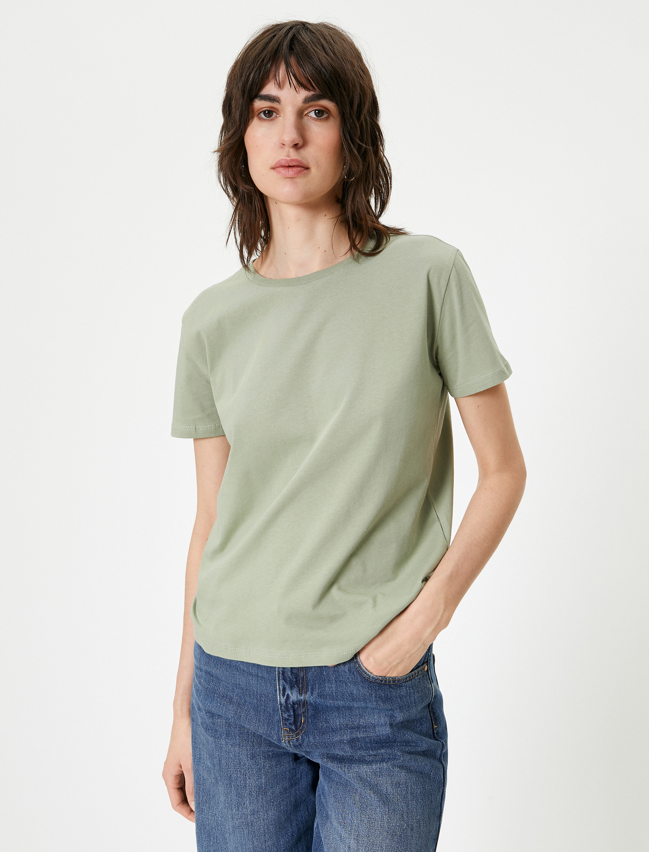   Basic Tişört Bisiklet Yaka Kısa Kollu Pamuklu