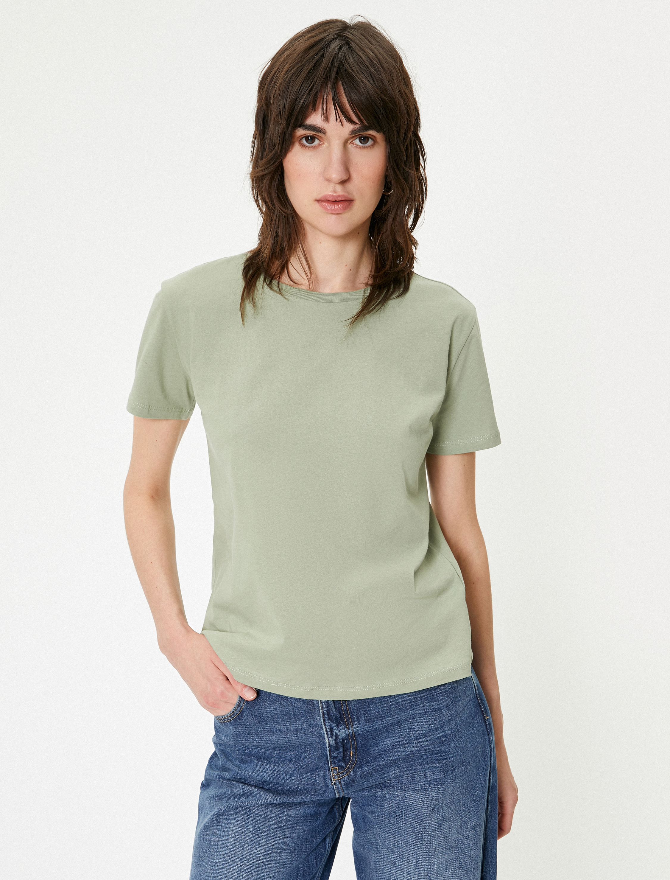   Basic Tişört Bisiklet Yaka Kısa Kollu Pamuklu