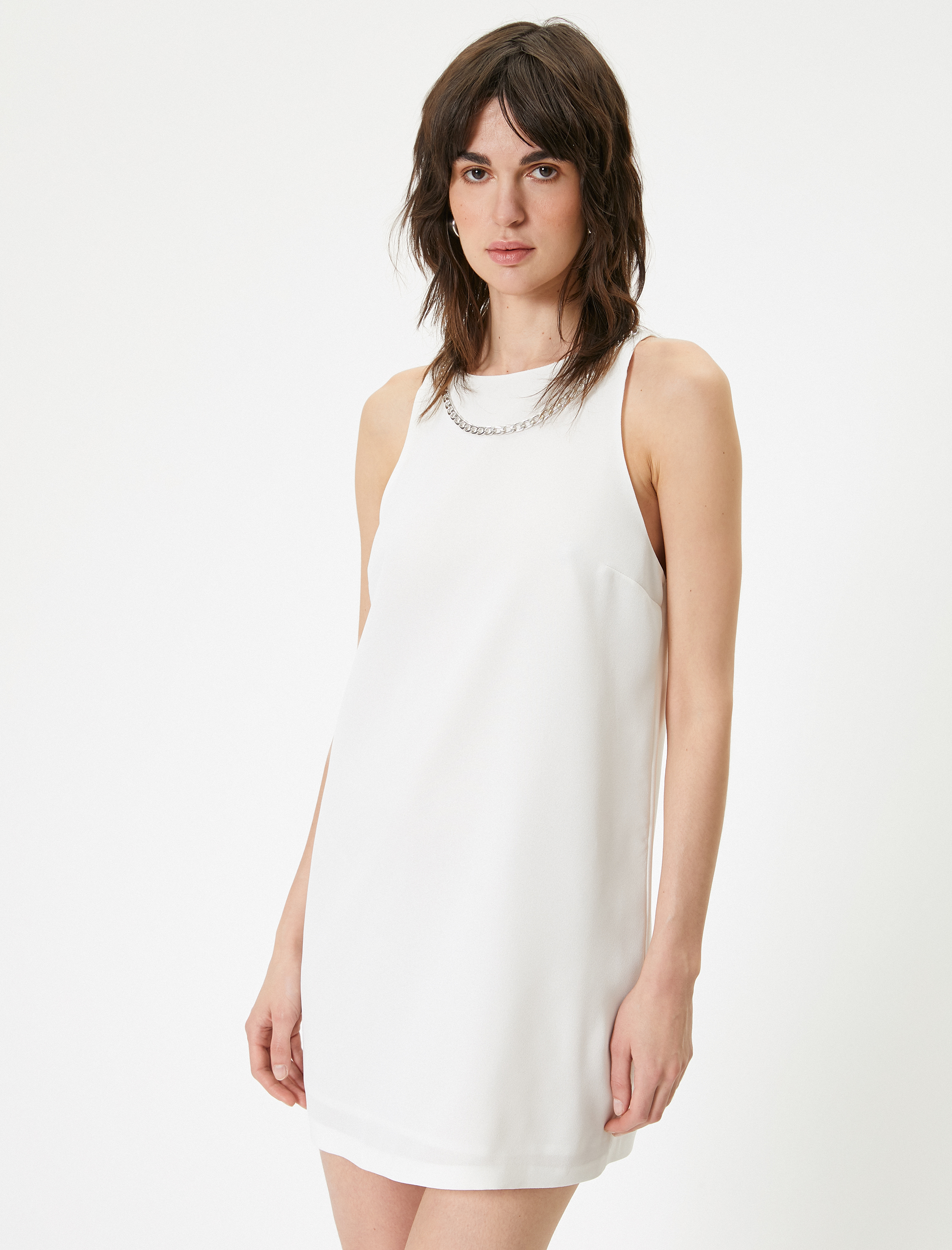   Halter Yaka Elbise Mini Zincir Aksesuar Detaylı