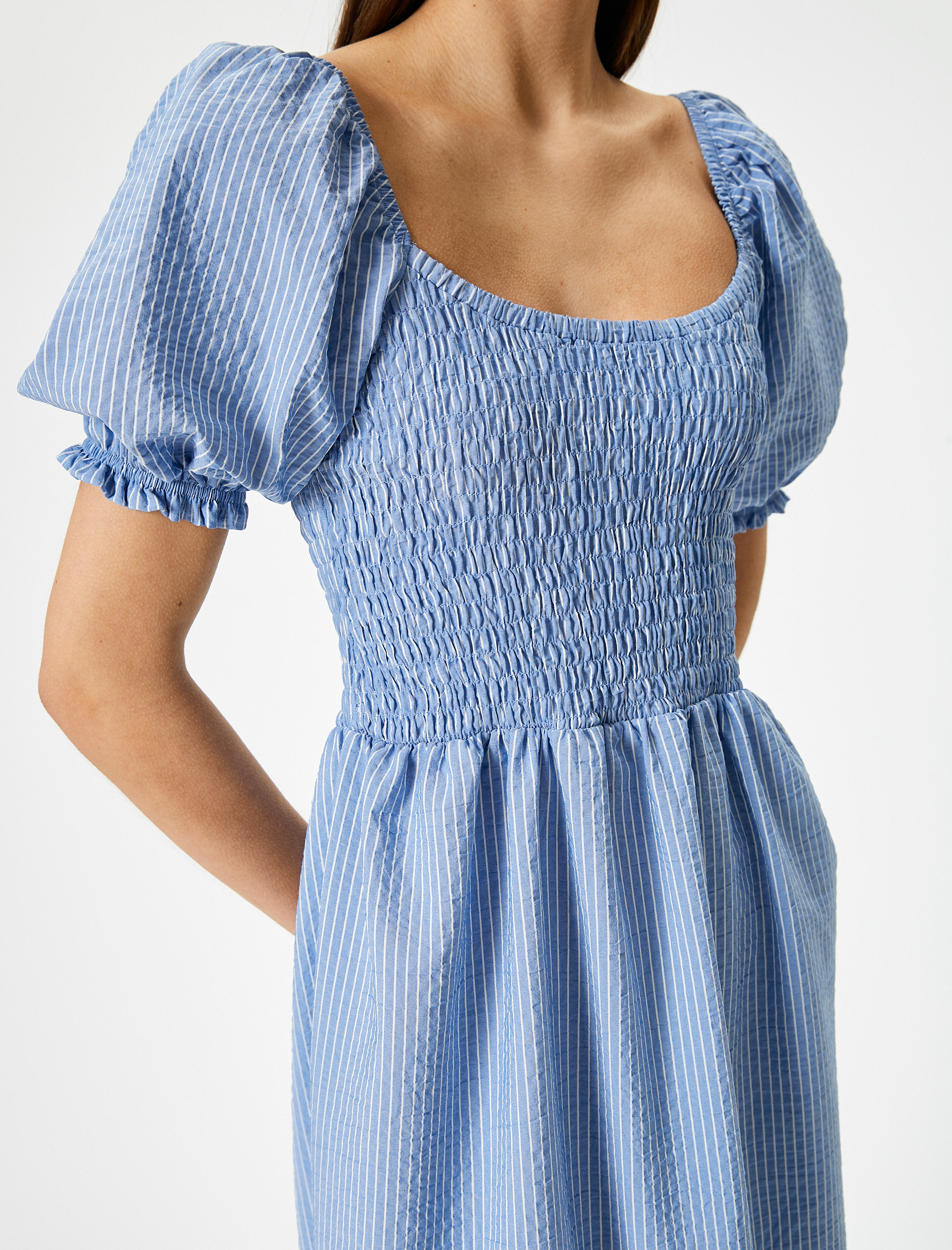   Balon Kollu Elbise Midi Boy Gipeli U Yaka