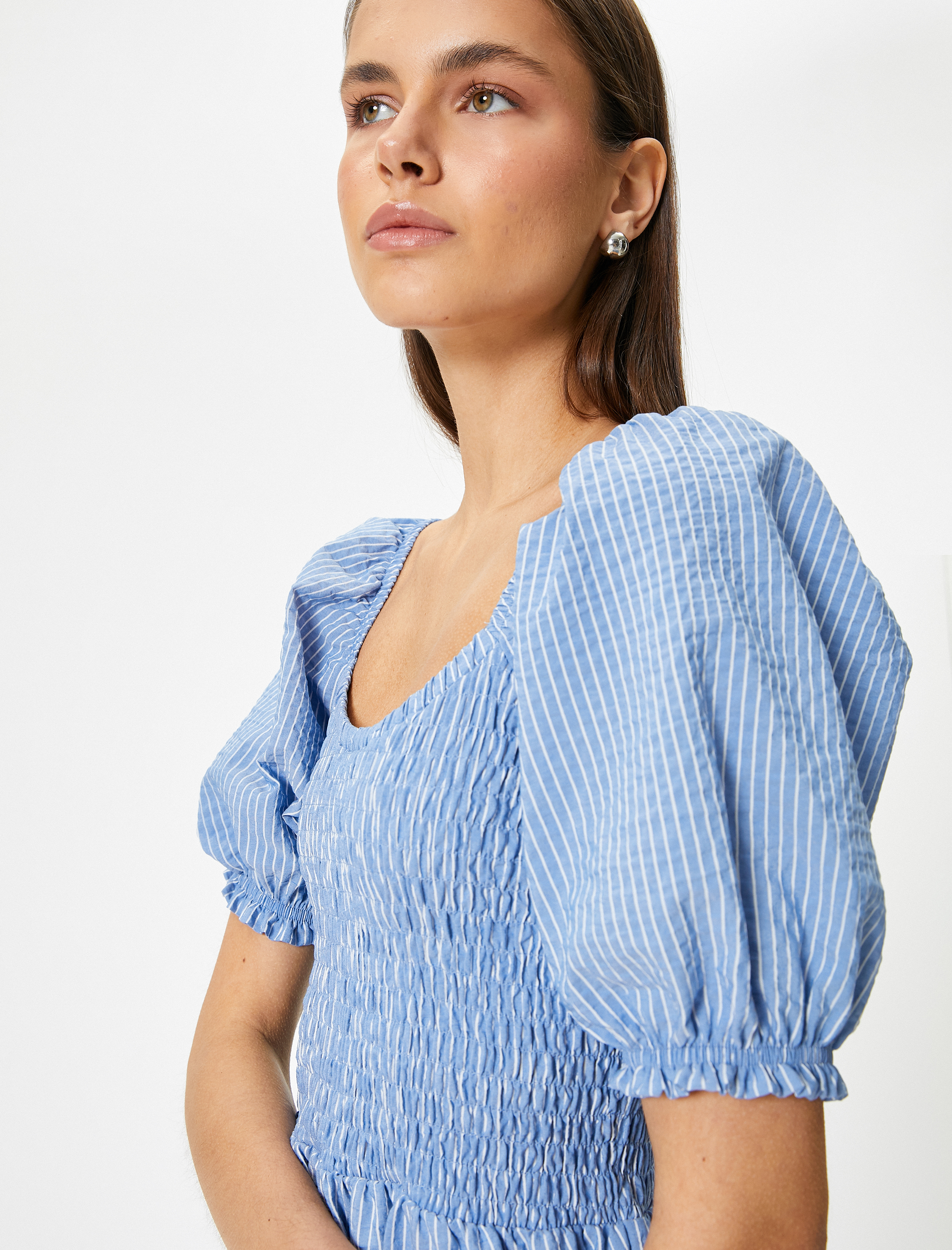   Balon Kollu Elbise Midi Boy Gipeli U Yaka