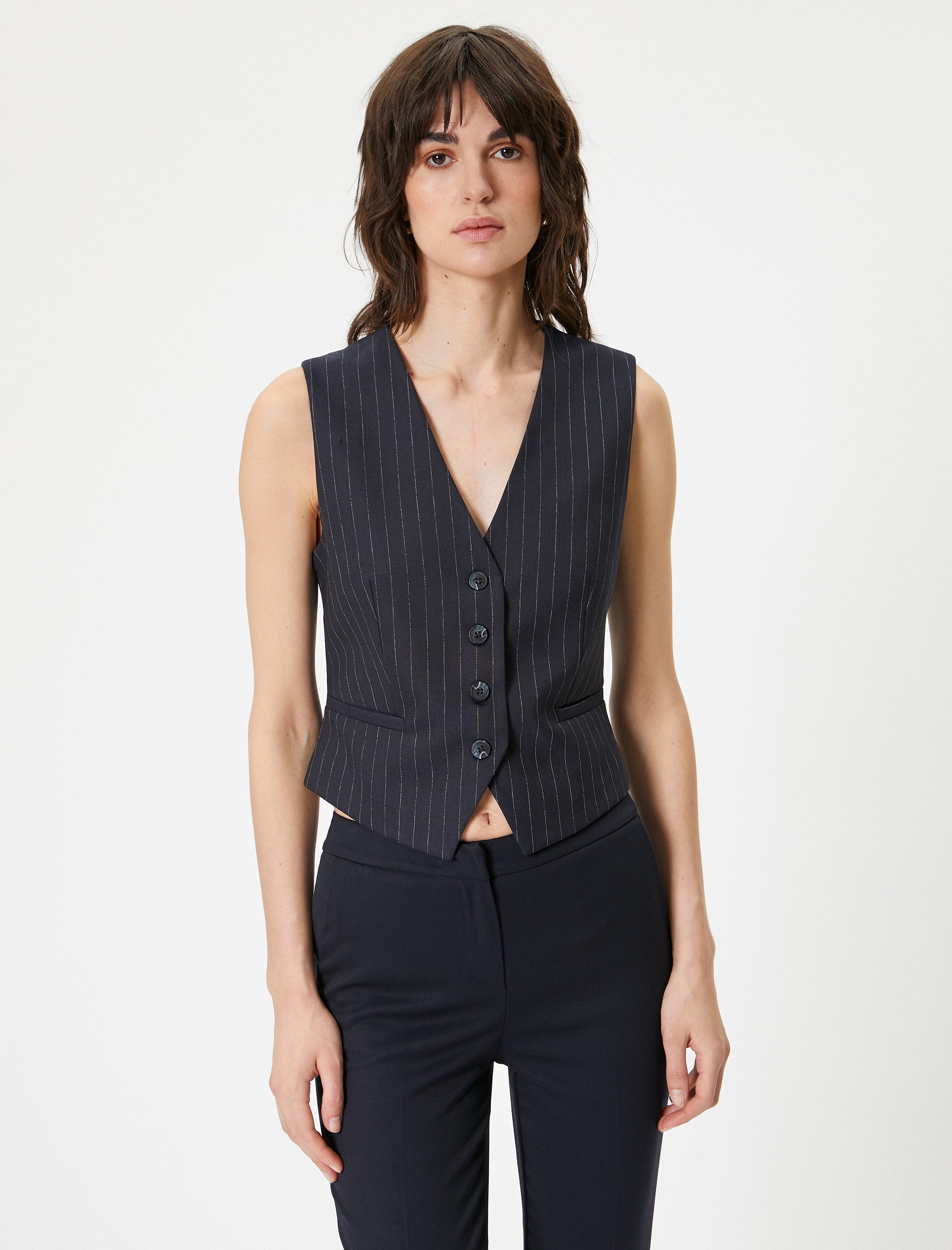   Blazer Yelek Düğmeli V Yaka