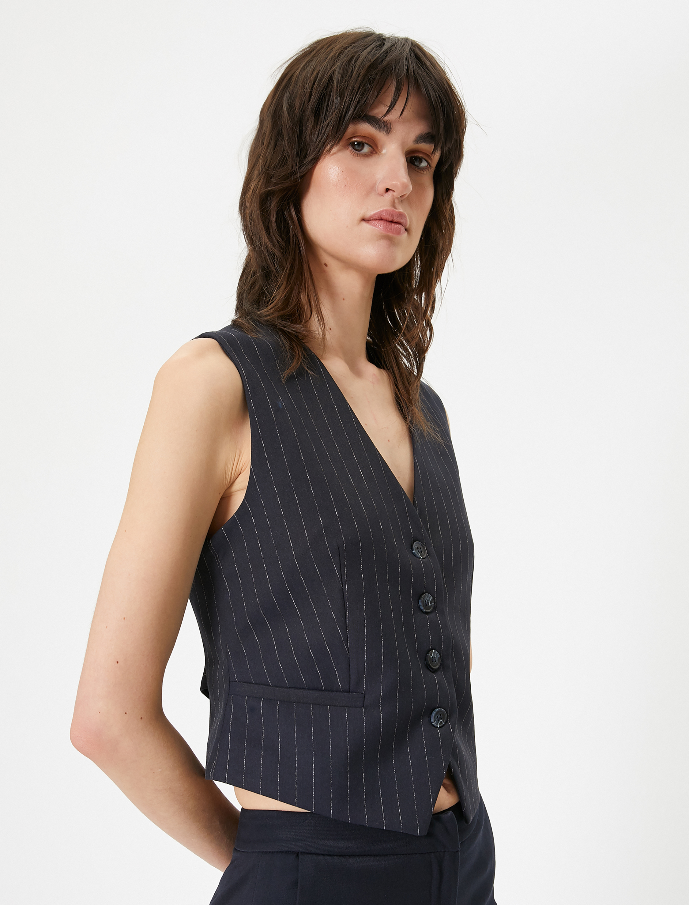   Blazer Yelek Düğmeli V Yaka