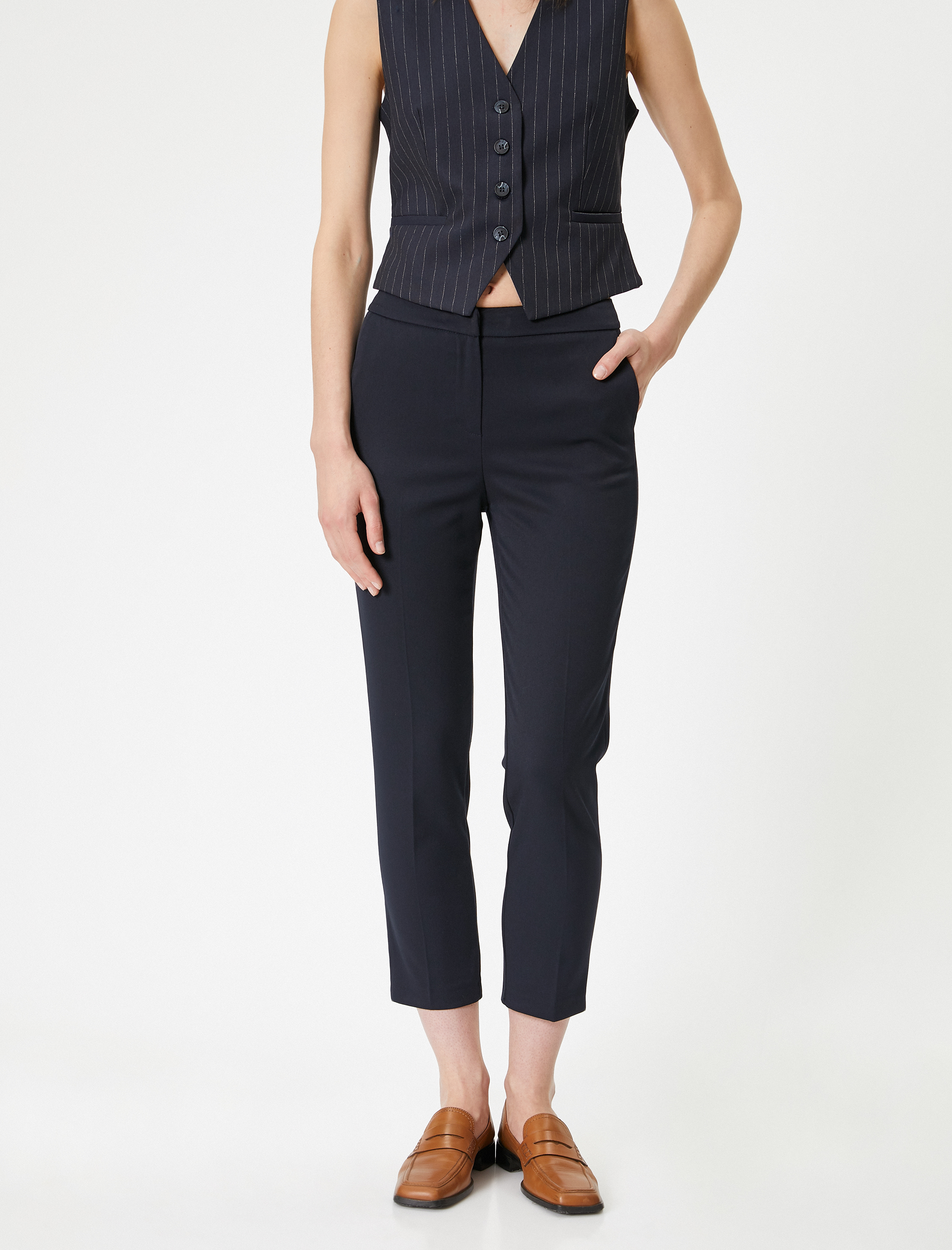   Cigarette Kumaş Pantolon Cep Detaylı Yüksek Bel