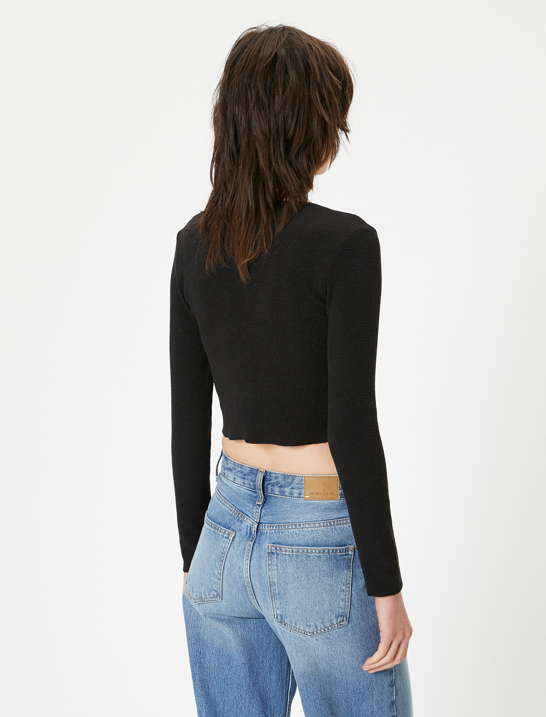   Crop Hırka Bisiklet Yaka Metal Aksesuarlı