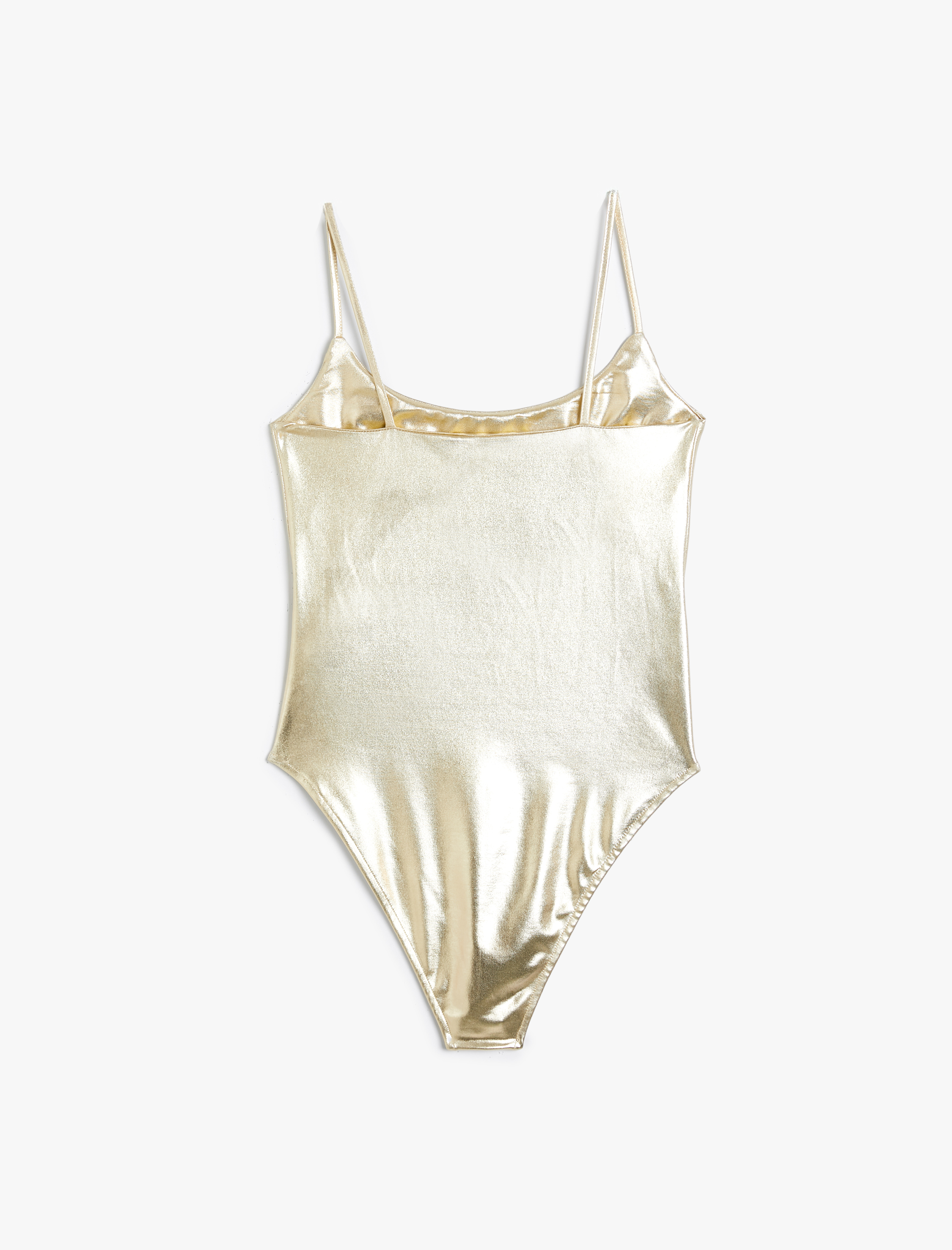   Metalik Parlak Bodysuit İnce Askılı Slim Fit