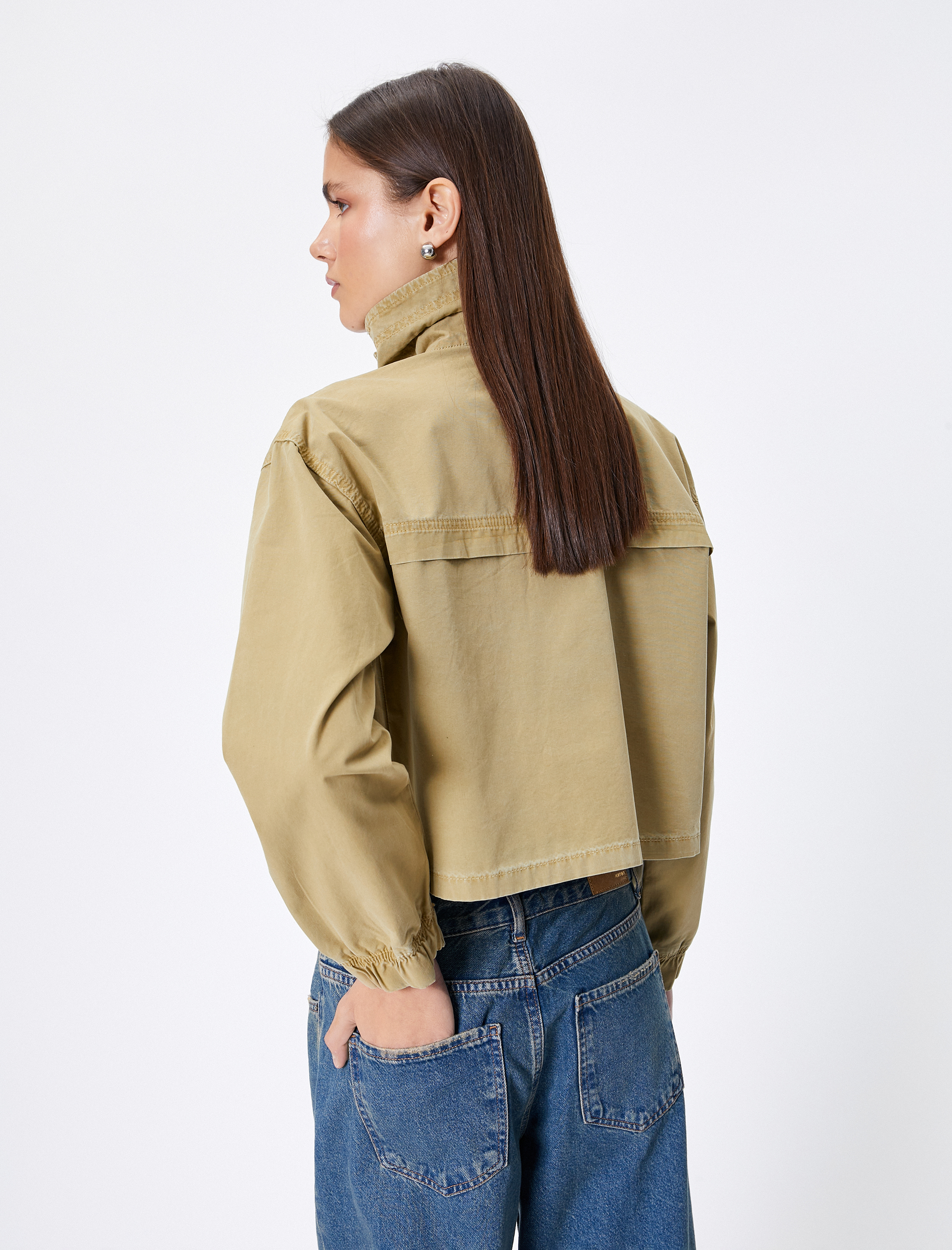   Oversize Kısa Ceket Kapaklı Cep Detaylı Dik Yaka