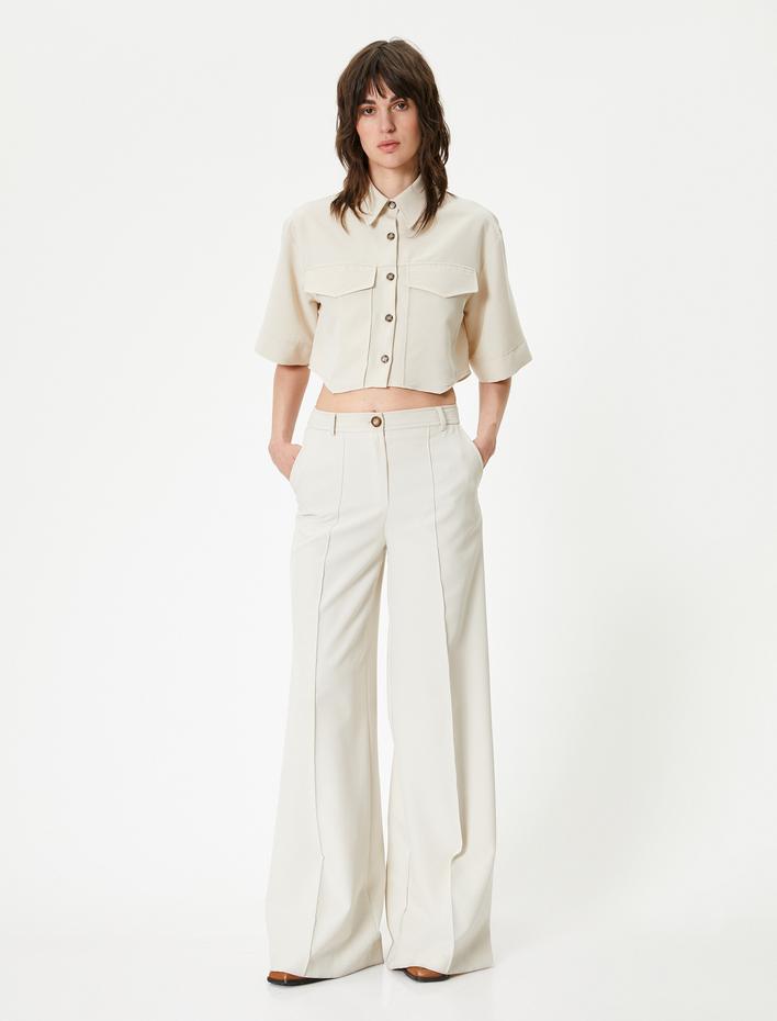  Crop Gömlek Cepli Kısa Kollu Modal Karışımlı