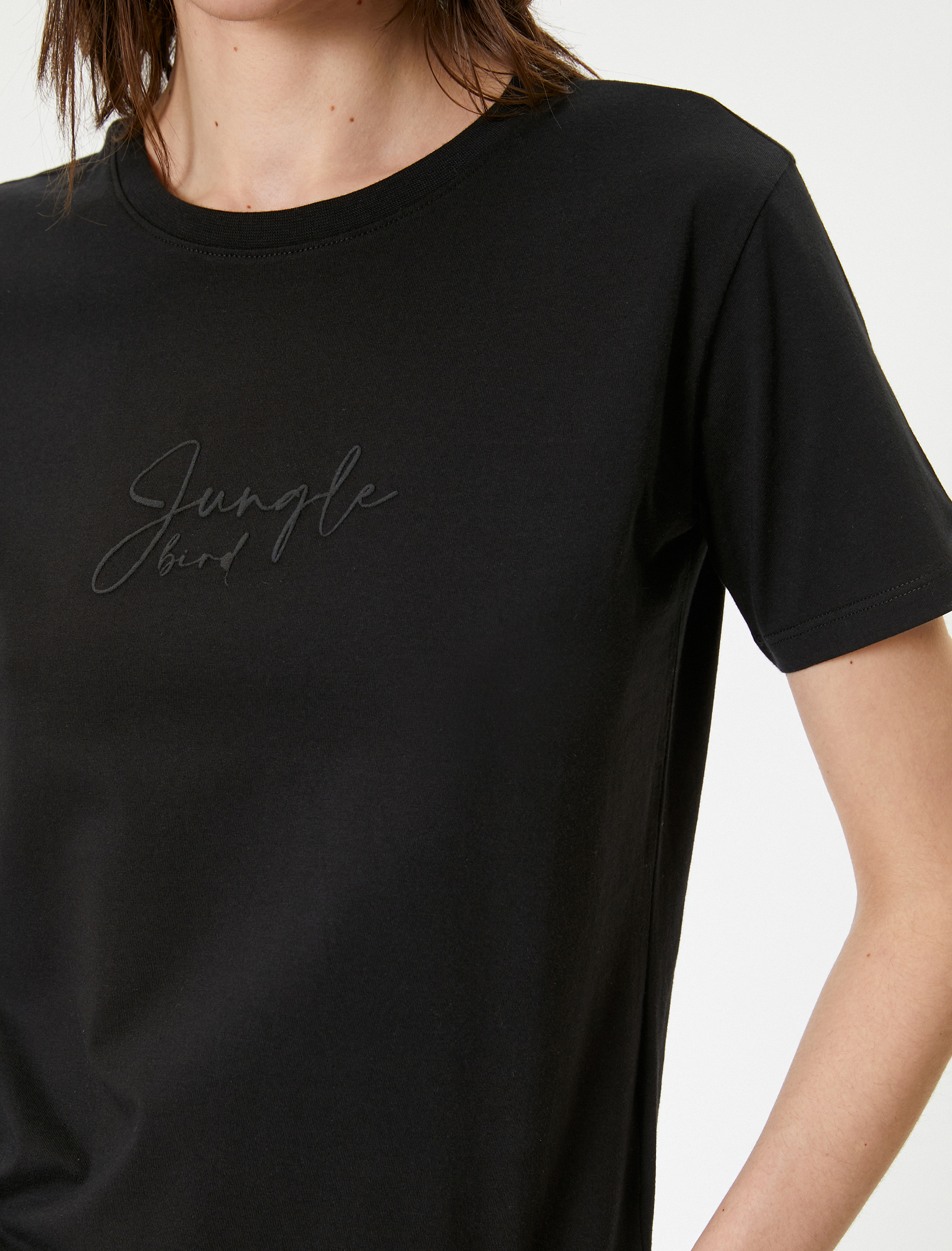   Tişört Slogan Baskılı Bisiklet Yaka Kısa Kollu Pamuklu