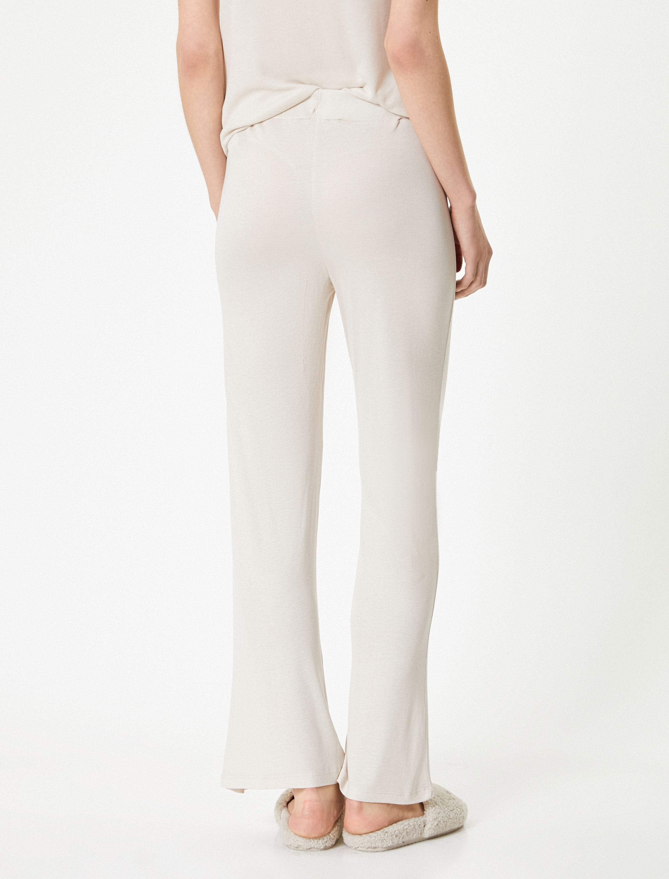   Düz Paça Pijama Altı Beli Bağcıklı Viskoz Karışımlı