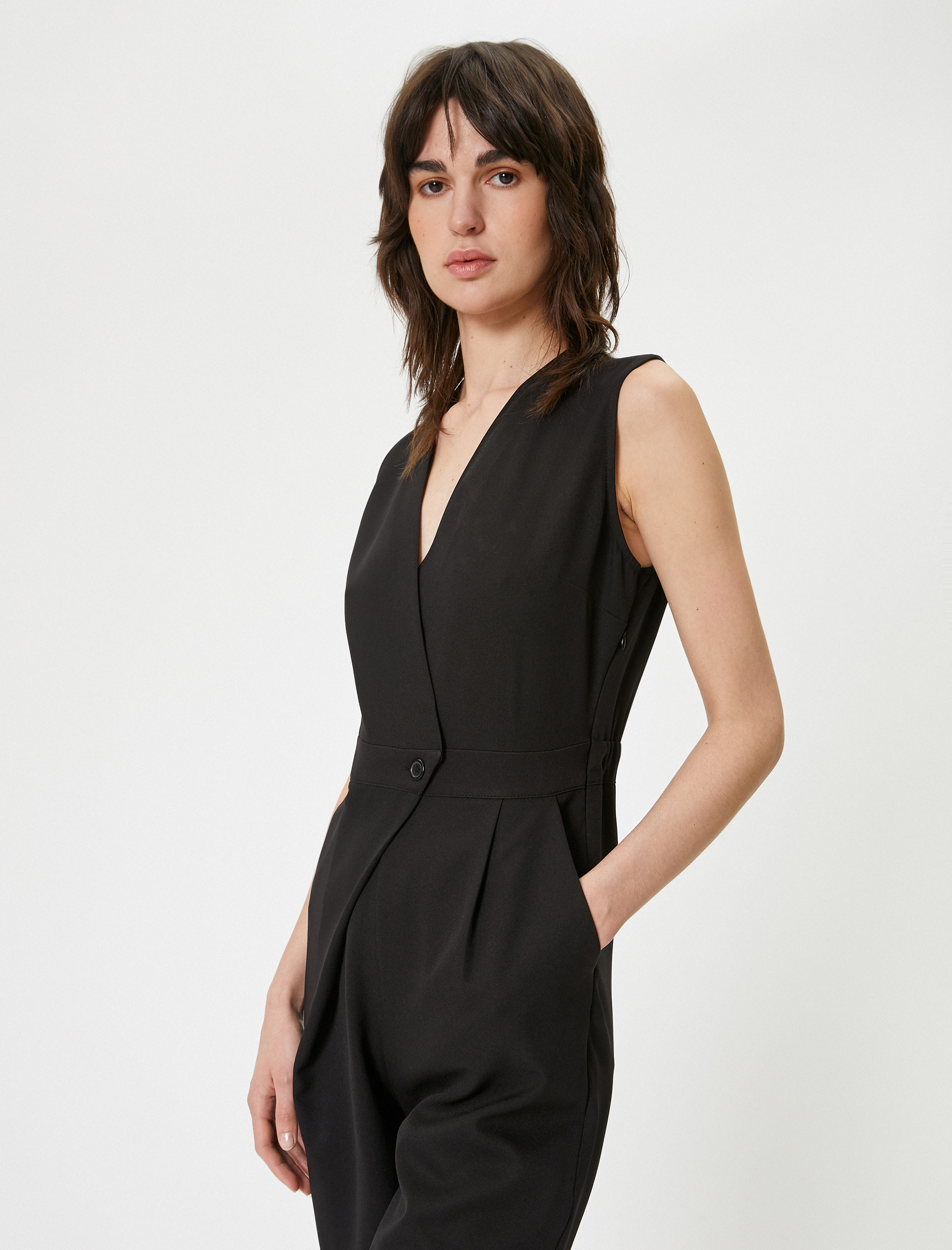   Tulum Kruvaze V Yaka Kolsuz Cepli Pile Detaylı