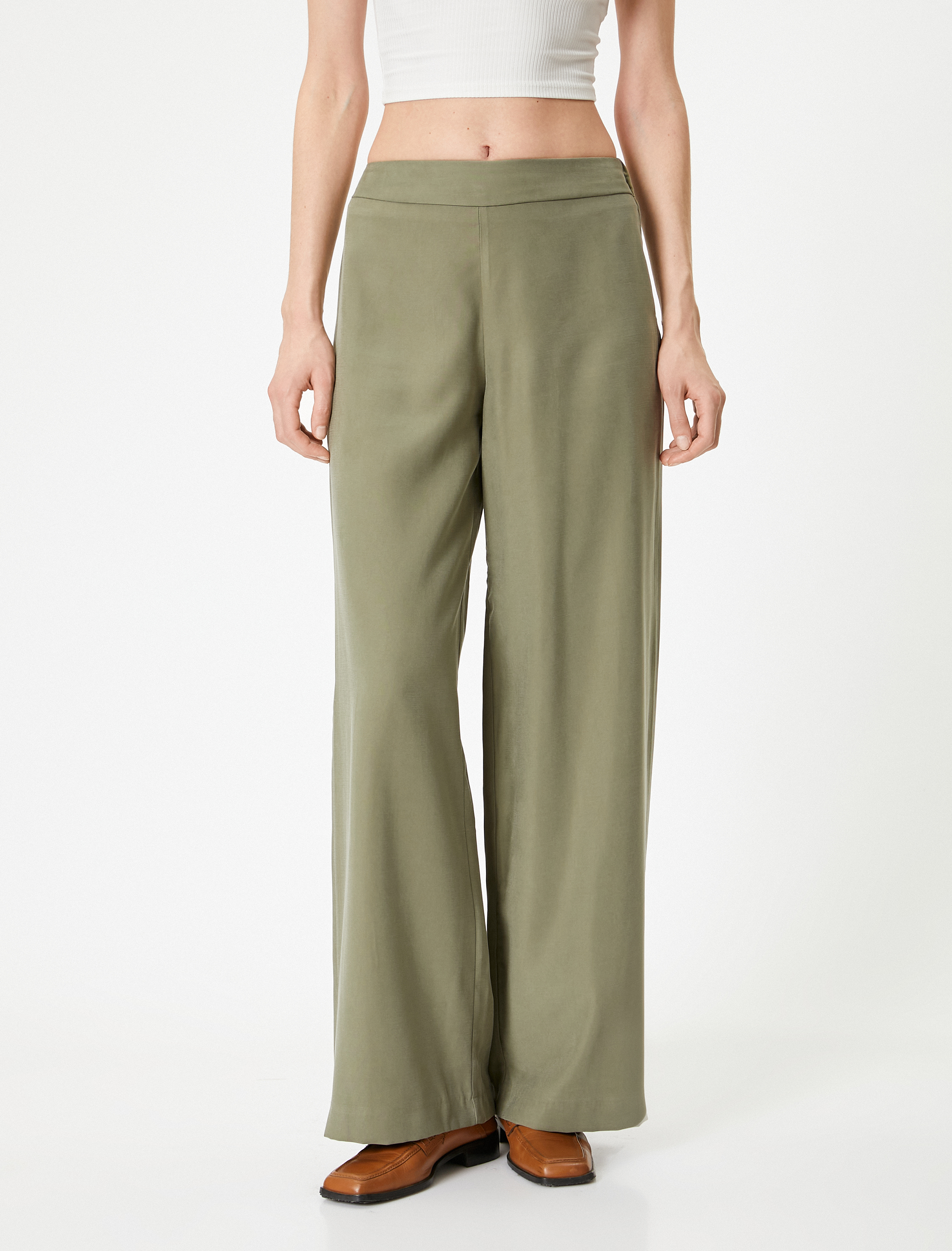   Yüksek Bel Geniş Paça Pantolon Modal Kumaş