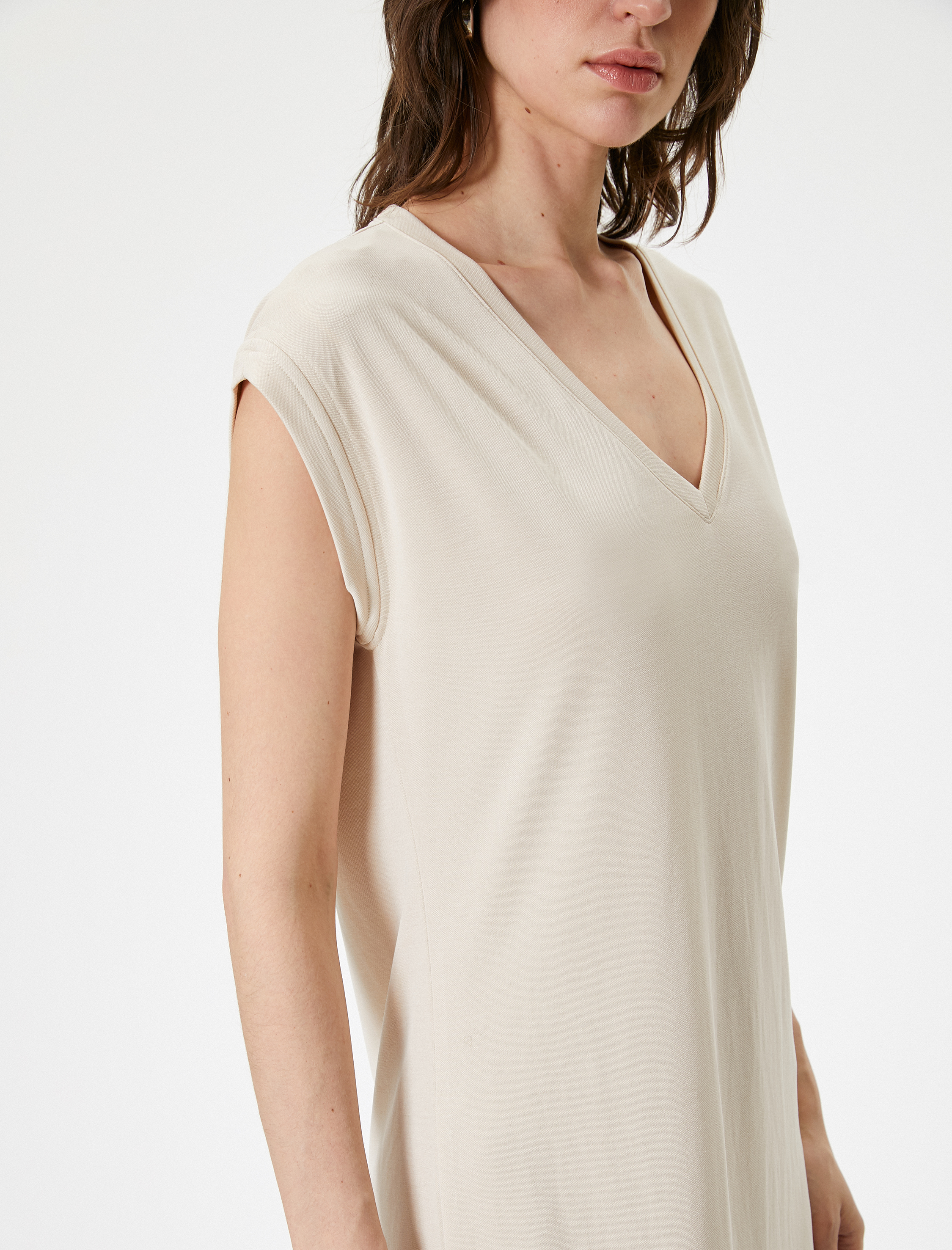   Mini Elbise Kısa Kollu V Yaka