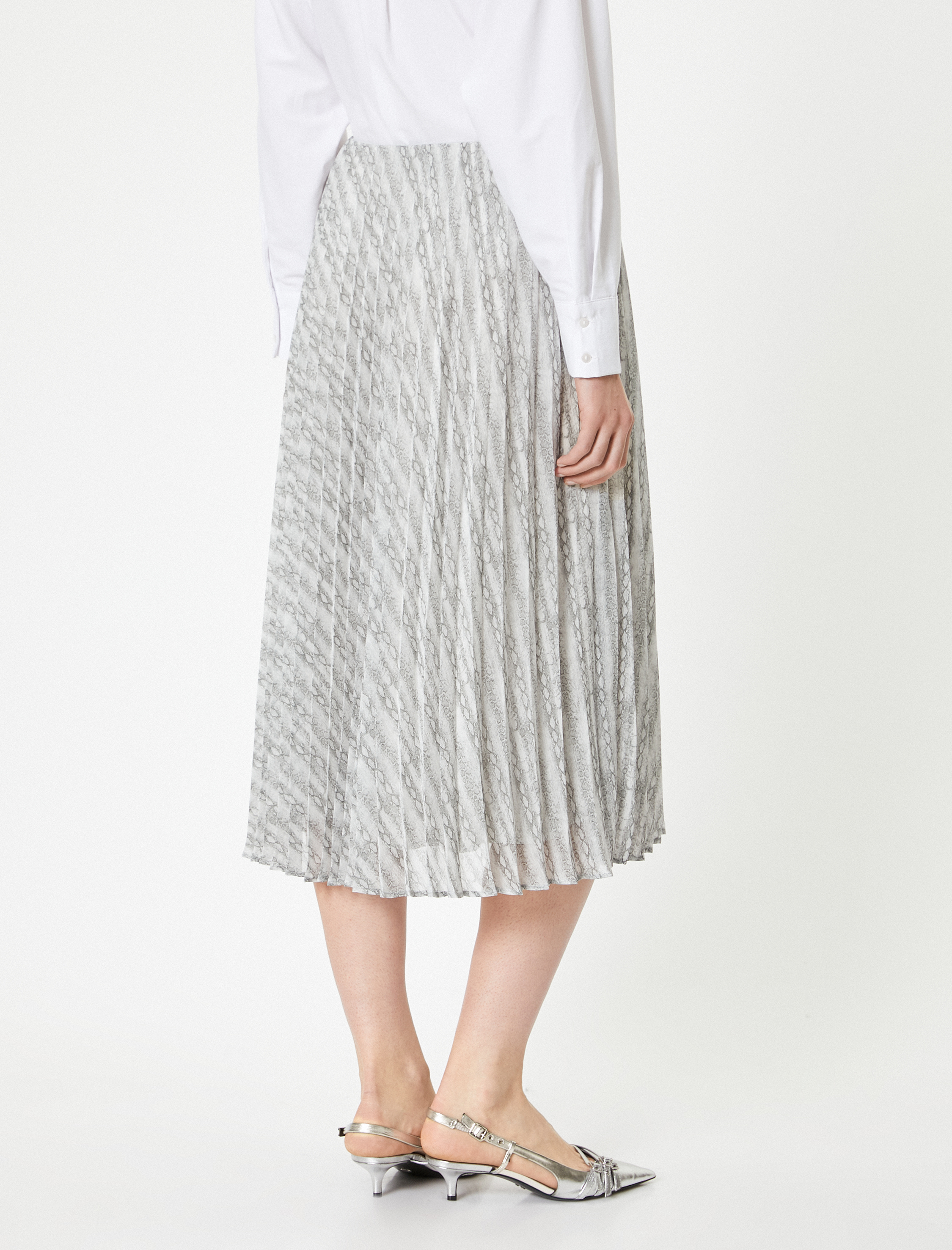   Midi Etek Pileli Beli Lastikli Desenli