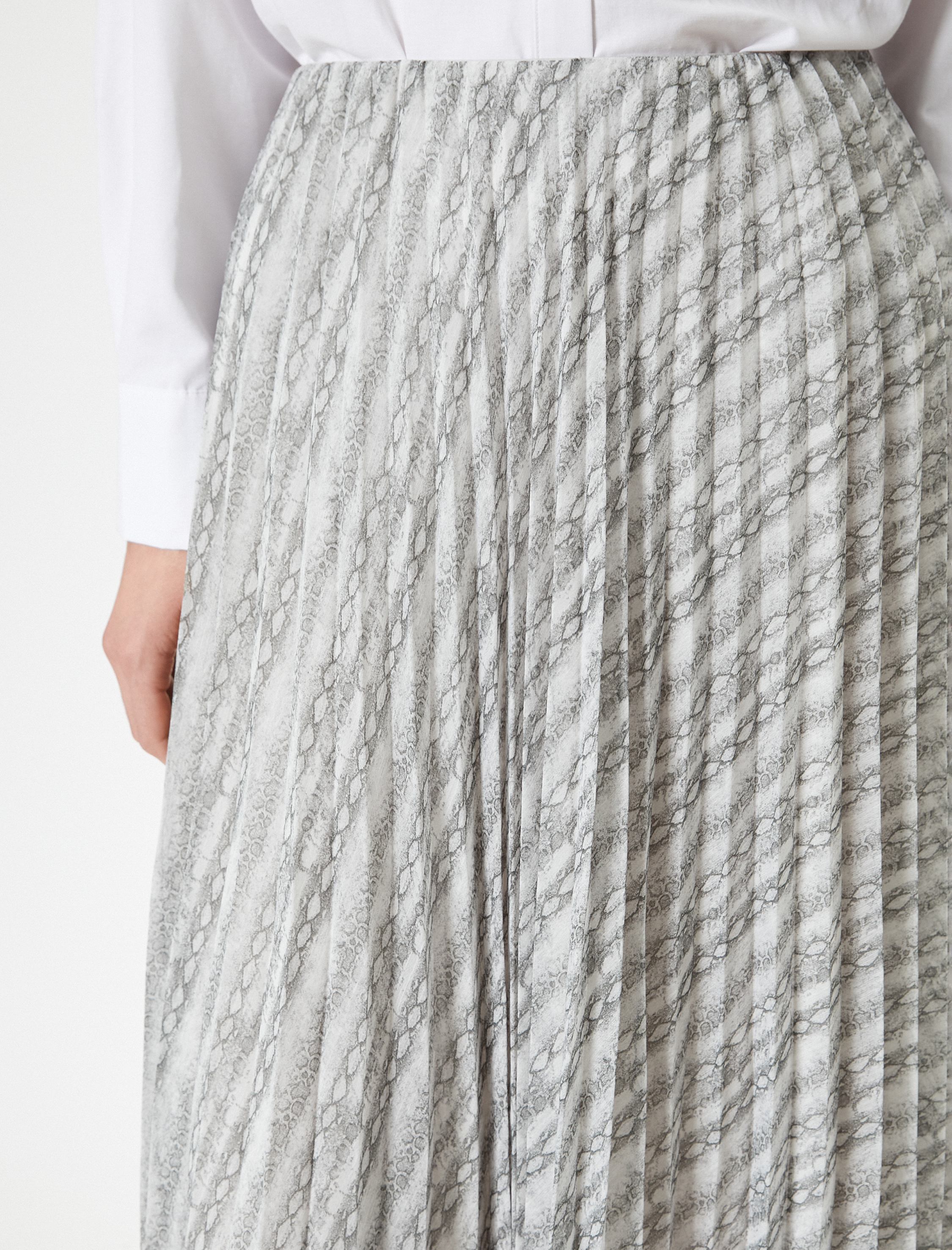   Midi Etek Pileli Beli Lastikli Desenli