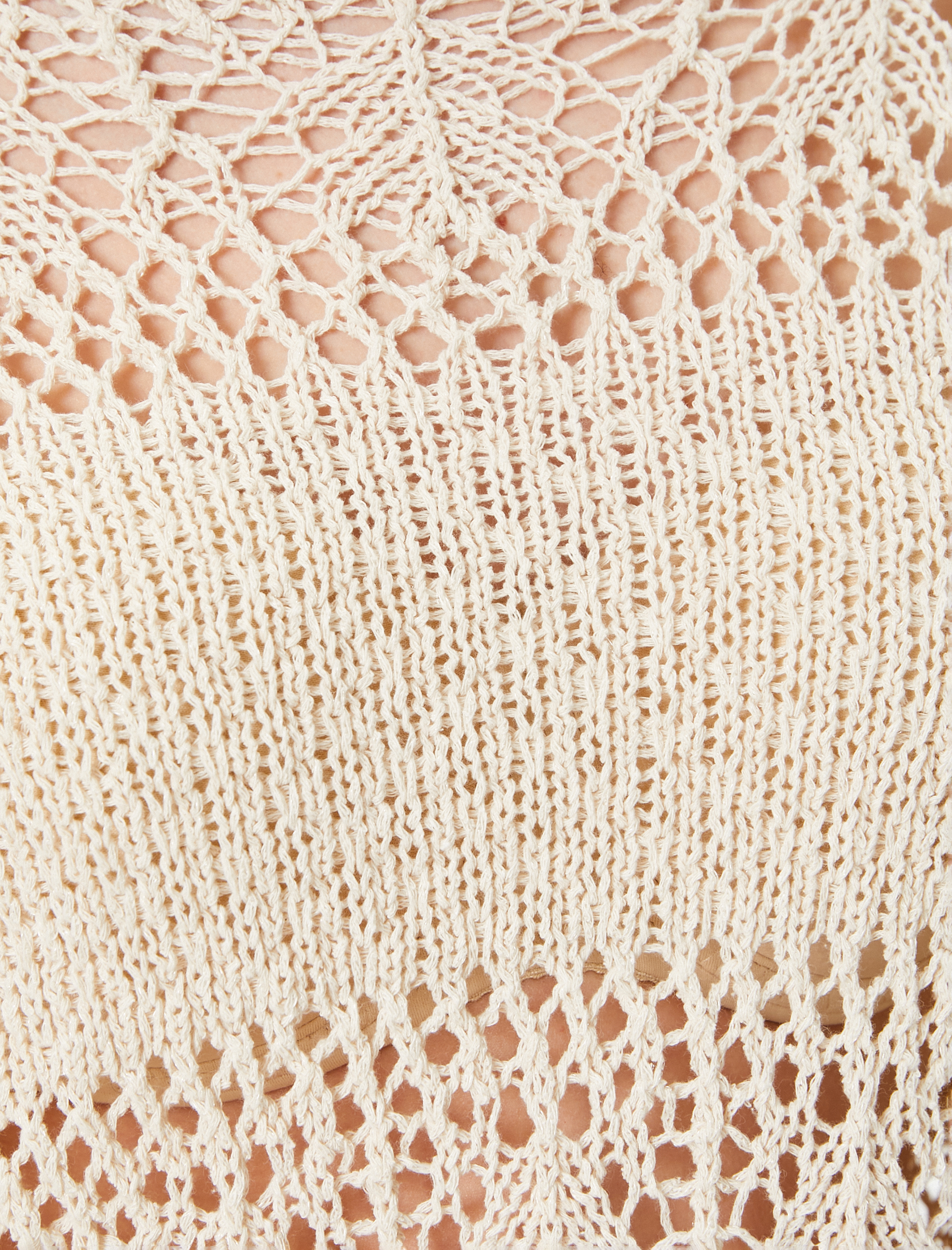   Kroşe Oversize Üst Kayık Yaka Uzun Kollu Ajurlu