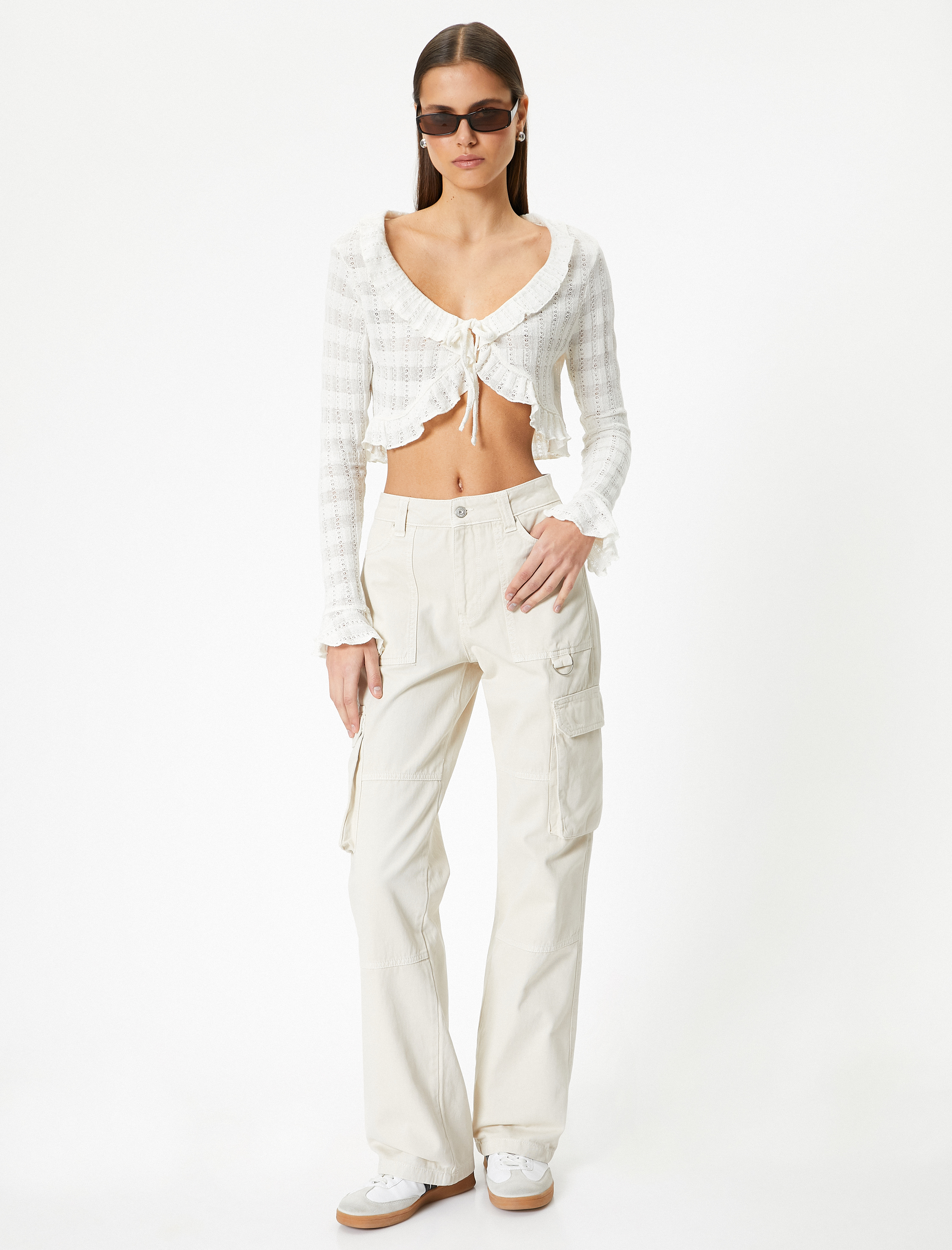   Kargo Kot Pantolon Düz Bol Paça Standart Bel - Eve Straight Jeans