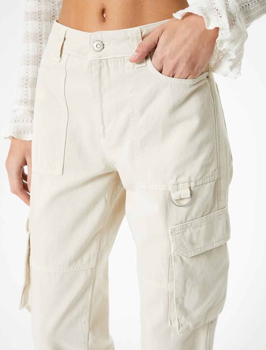   Kargo Kot Pantolon Düz Bol Paça Standart Bel - Eve Straight Jeans
