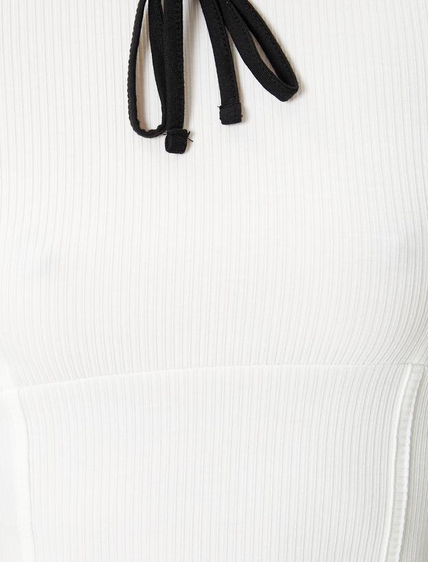 Fiyonklu Crop Tişört Kısa Kollu Bisiklet Yaka_5