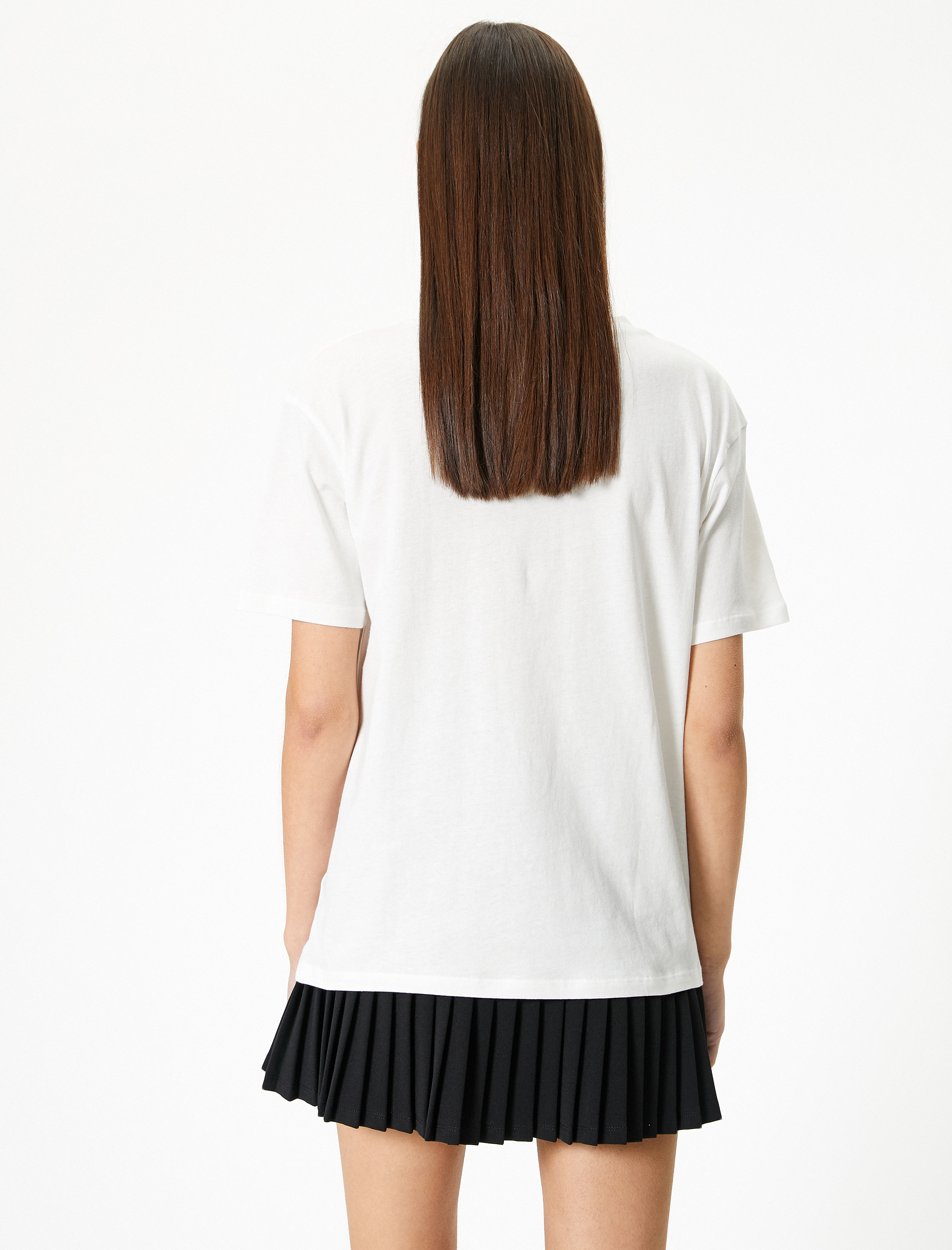 Kedili Tişört Kısa Kollu Bisiklet Yaka Pamuklu