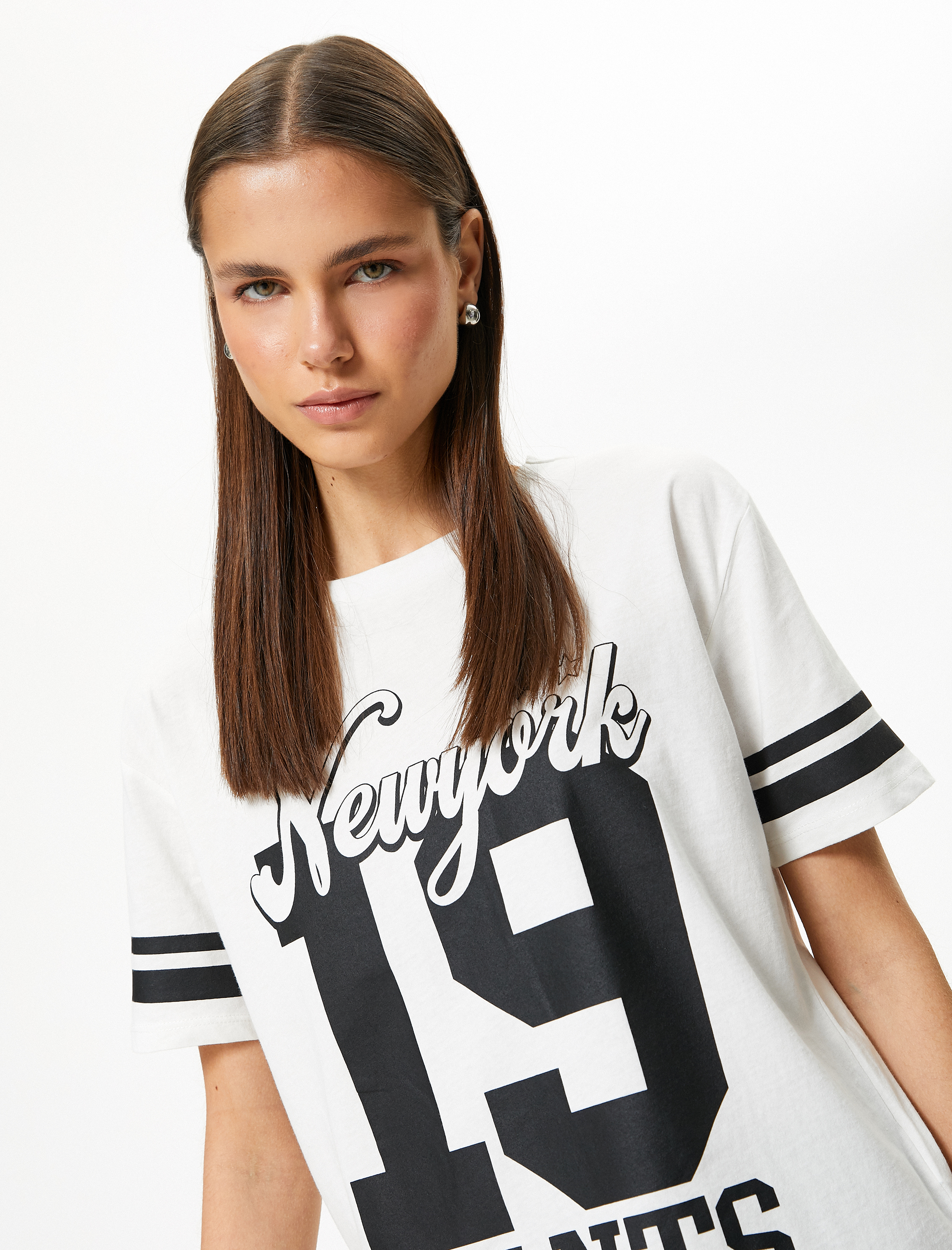   Kolej Tişört Rahat Kalıp Kısa Kollu Bisiklet Yaka Pamuklu