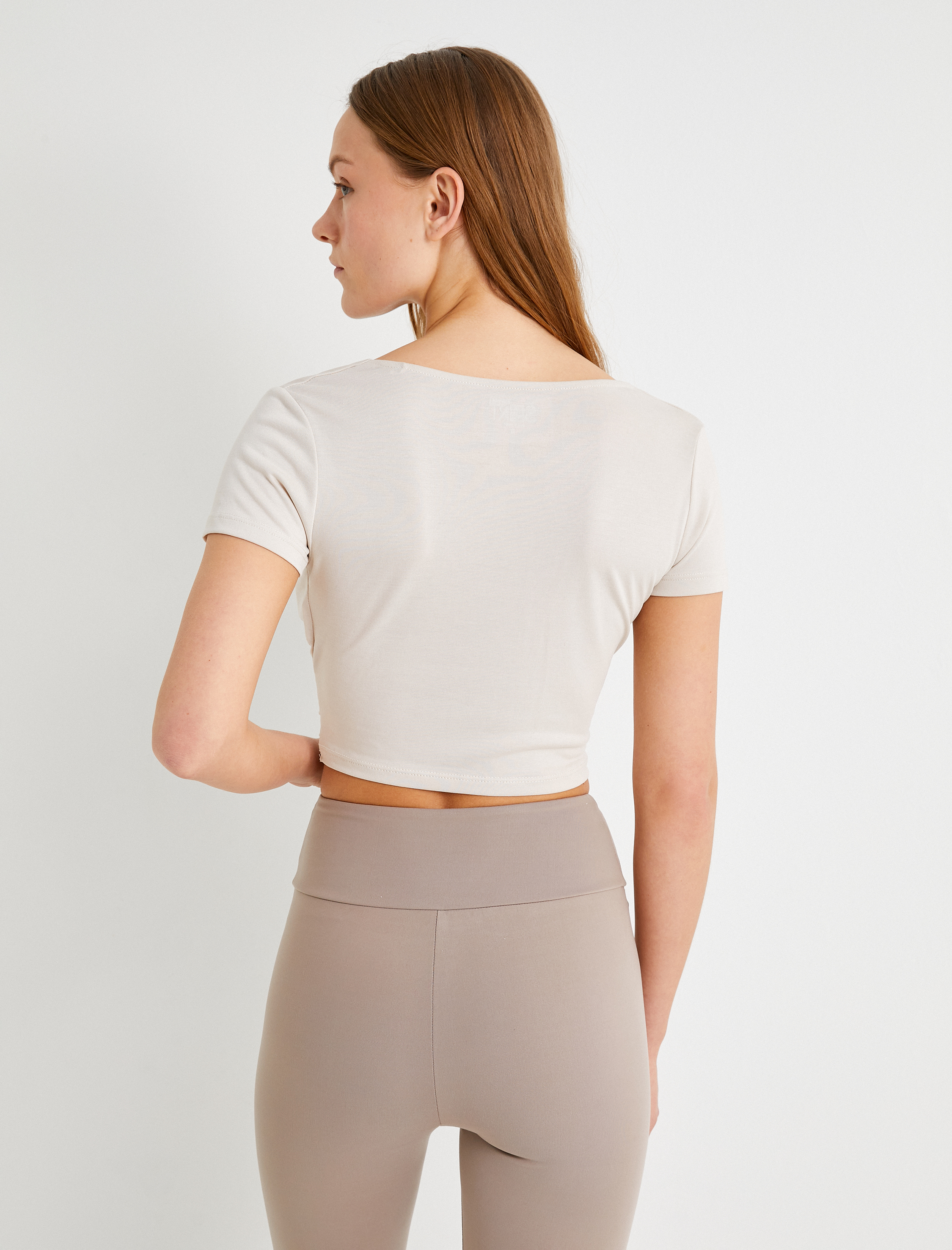   Yoga Spor Tişört Modal Kumaş Düğüm Detaylı V Yaka