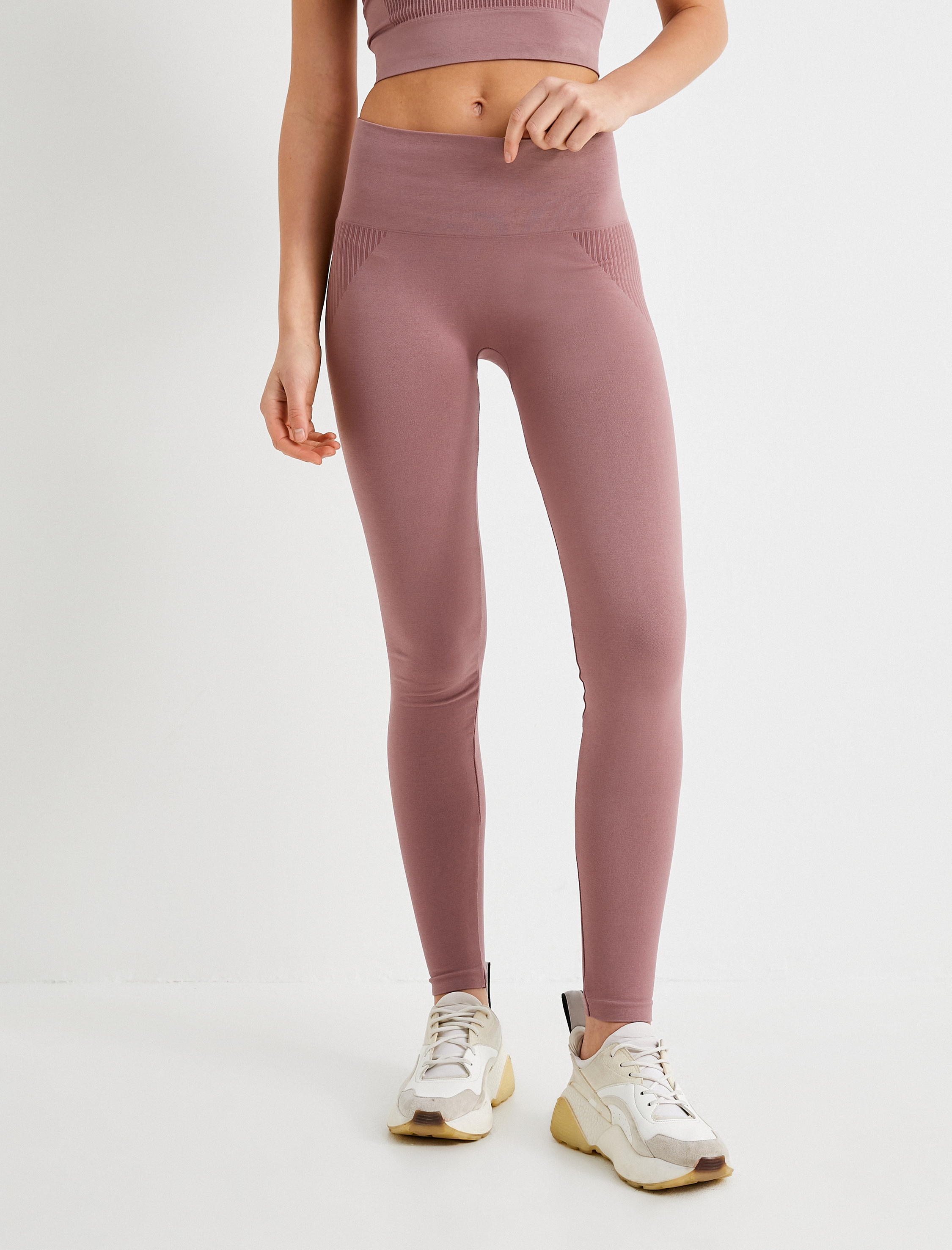   Yüksek Bel Spor Yoga Taytı Dikişsiz Örme Kumaş Slim Fit