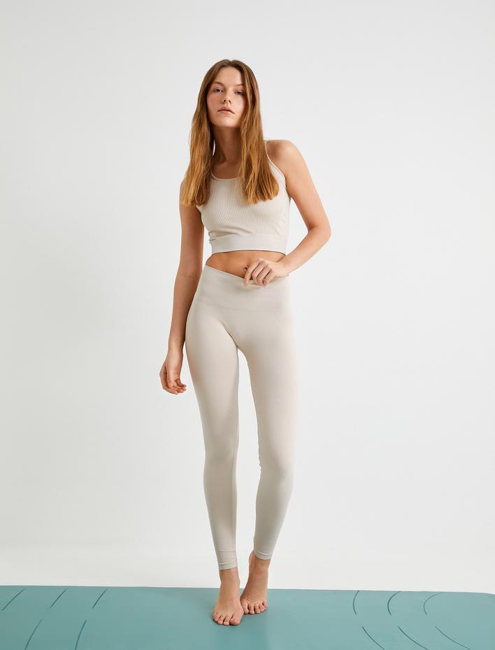  Yüksek Bel Spor Yoga Taytı Dikişsiz Örme Kumaş Slim Fit