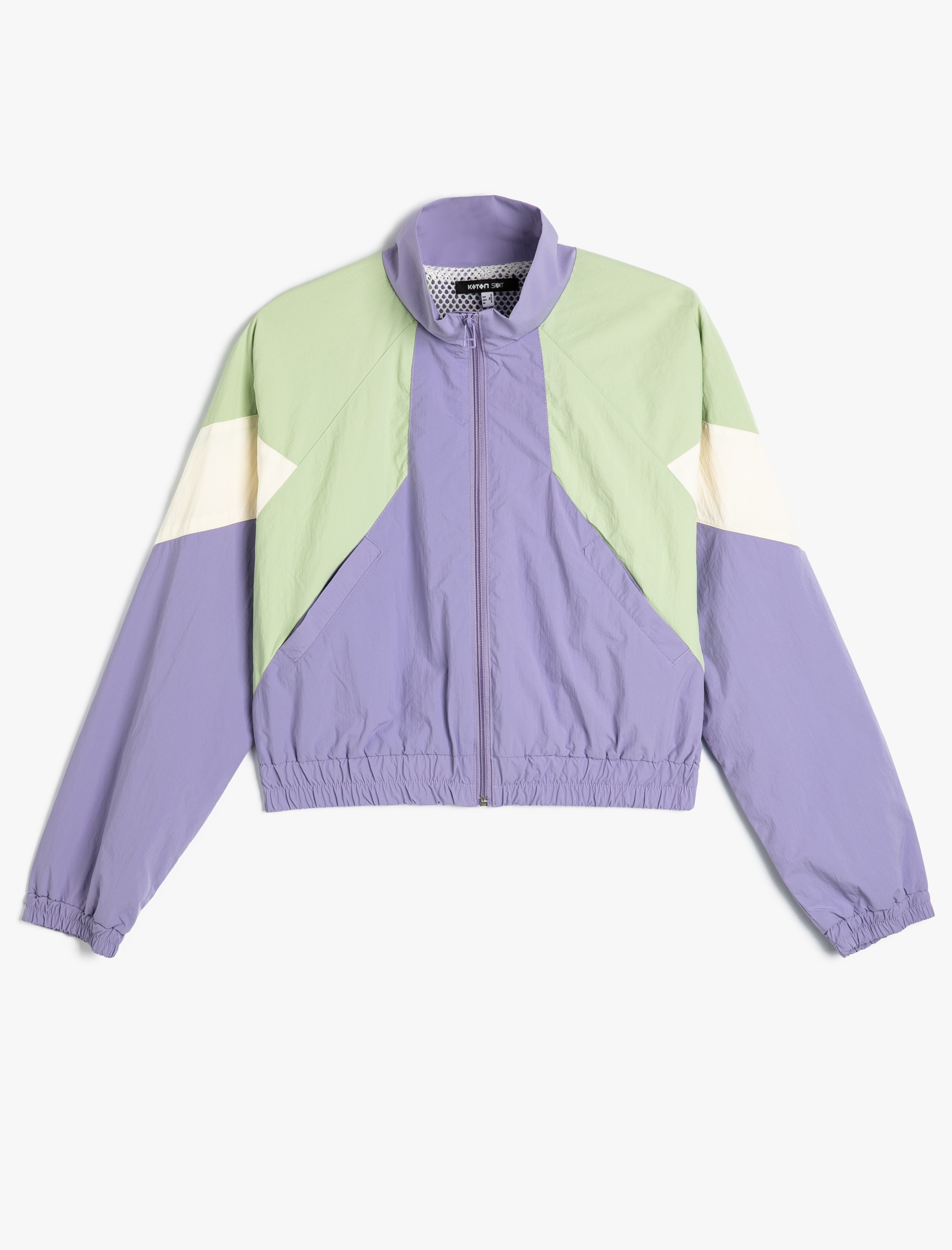   Spor Ceket Renk Bloklu Fermuarlı Dik Yaka Cepli File Astarlı