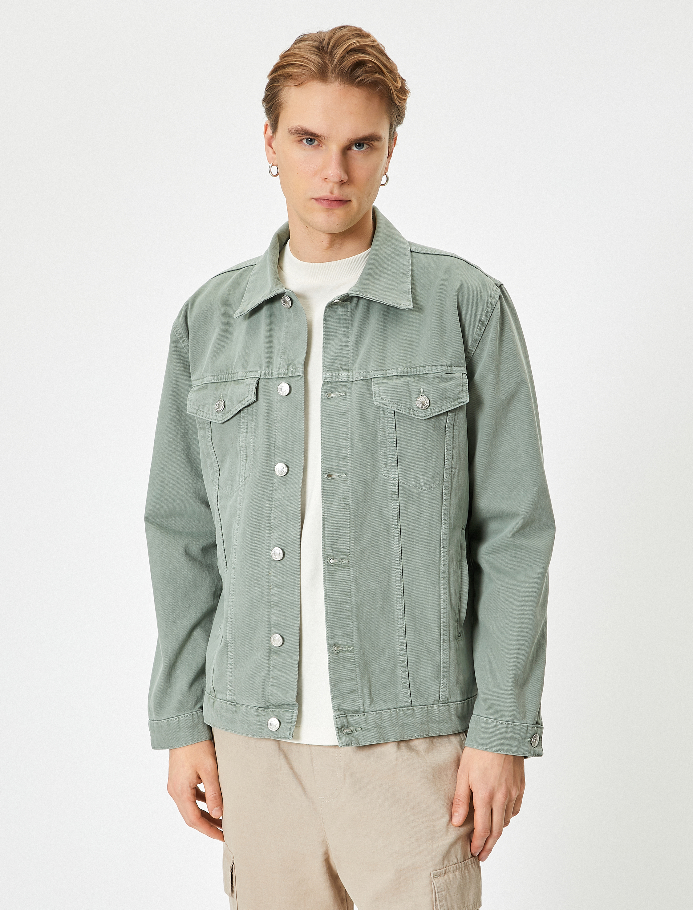   Kot Ceket Cep Detaylı Düğmeli Klasik Yaka