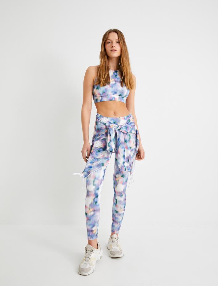  Sporcu Sütyeni Arkası Çapraz Askılı Batik Desenli Slim Fit