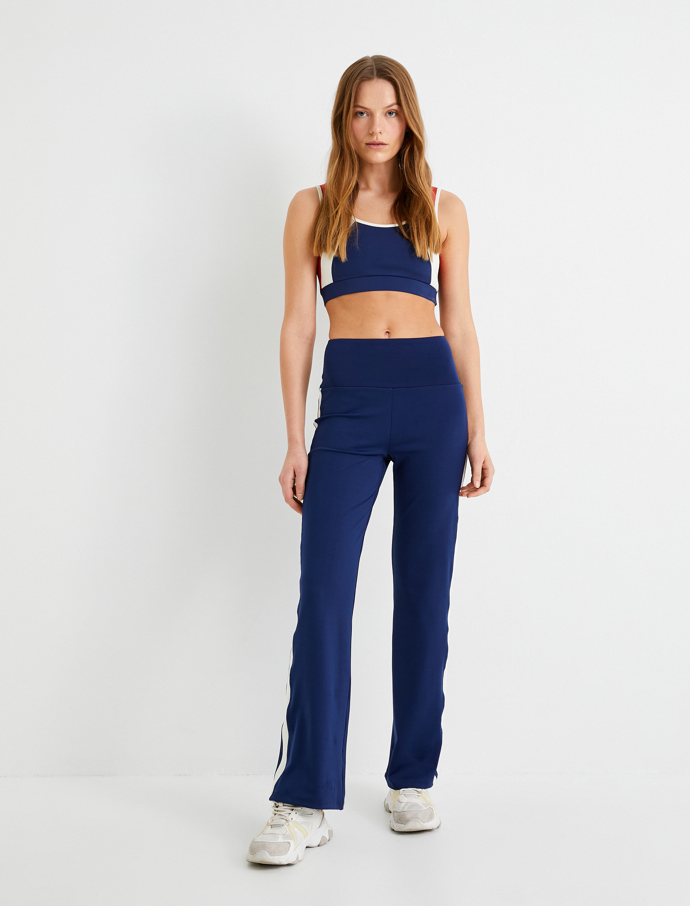 Spor Sütyen Kapsız Renk Bloklu Slim Fit U Yaka