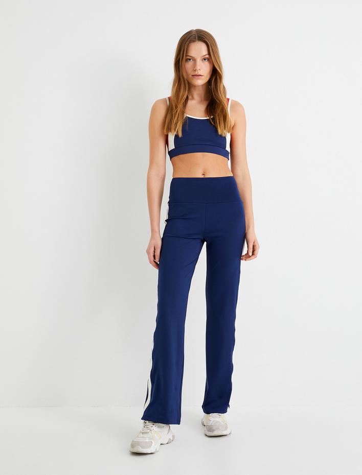  Spor Sütyen Kapsız Renk Bloklu Slim Fit U Yaka