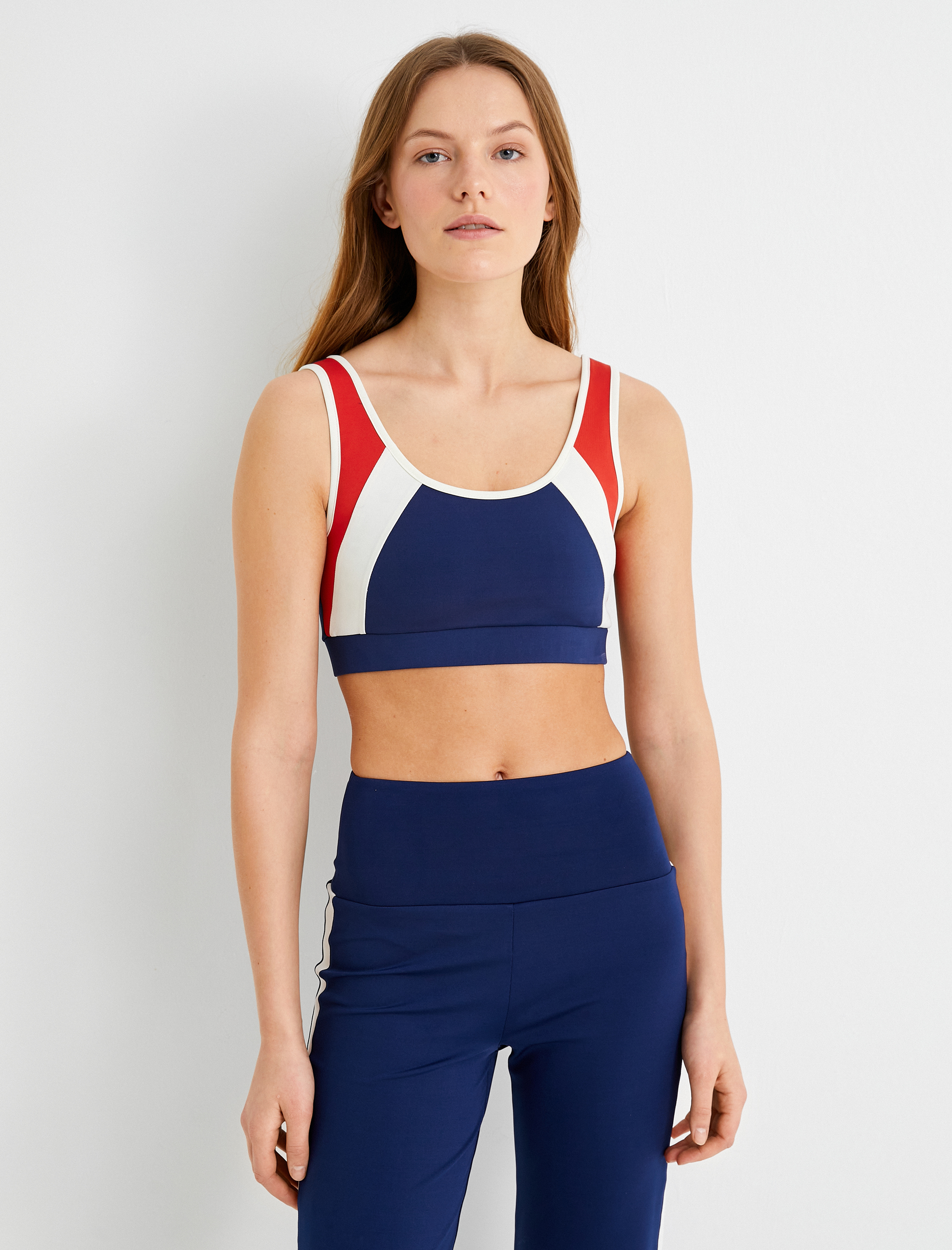 Spor Sütyen Kapsız Renk Bloklu Slim Fit U Yaka